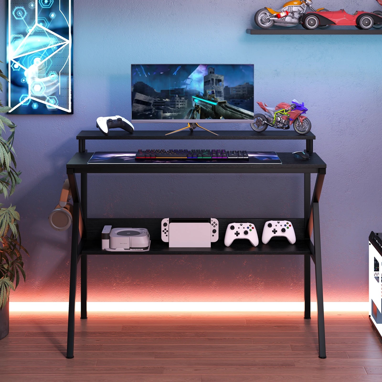 3 Costway Space Saving Computer Desk w/Hook & Monitor Stand Writing Table, 3 of 4