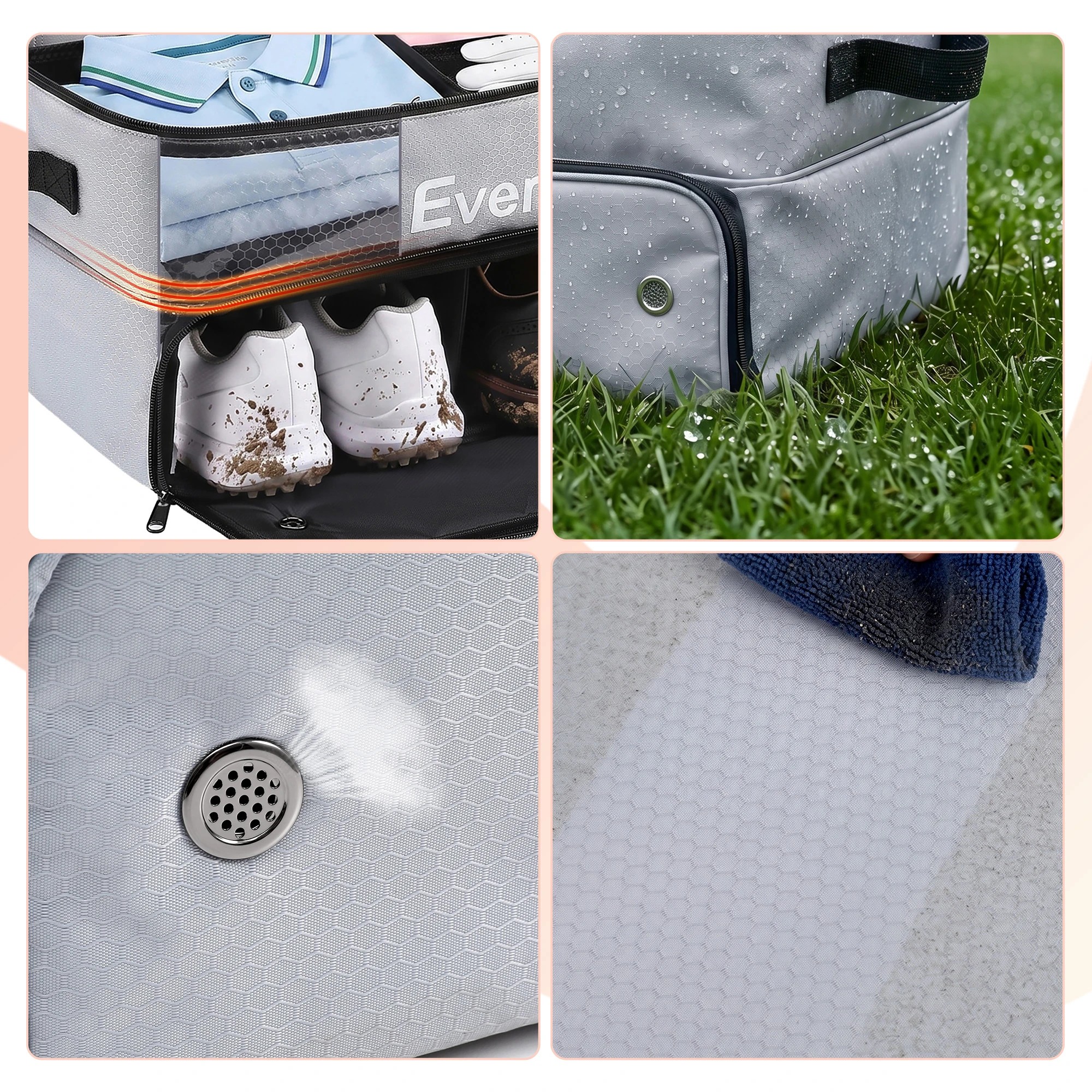 5 Everfit Golf Trunk Organizer for Car, 2-Tier Golf Storage Bag with Ventilated Shoe Compartment - Grey, 5 of 8