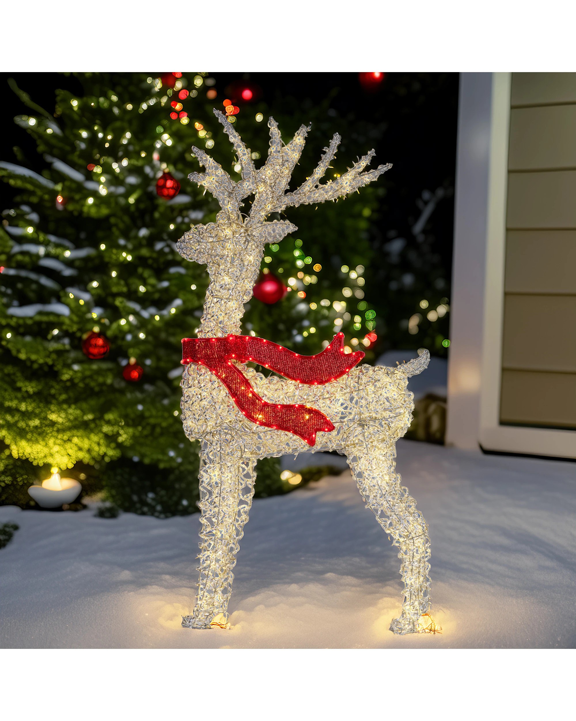 7 Christabelle Large 1.5m Christmas Reindeer Outdoor Indoor Display Decoration Lawn Statue Led Lights Red Bow, 7 of 7