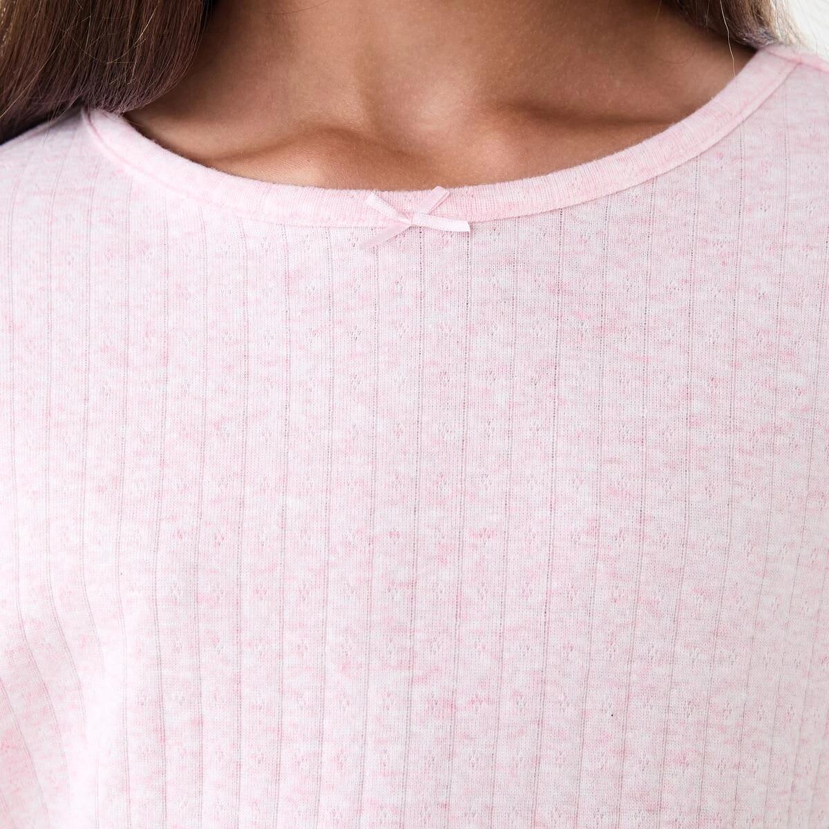 4 Long Sleeve Pointelle Pyjama Set Pink Marle, 4 of 7