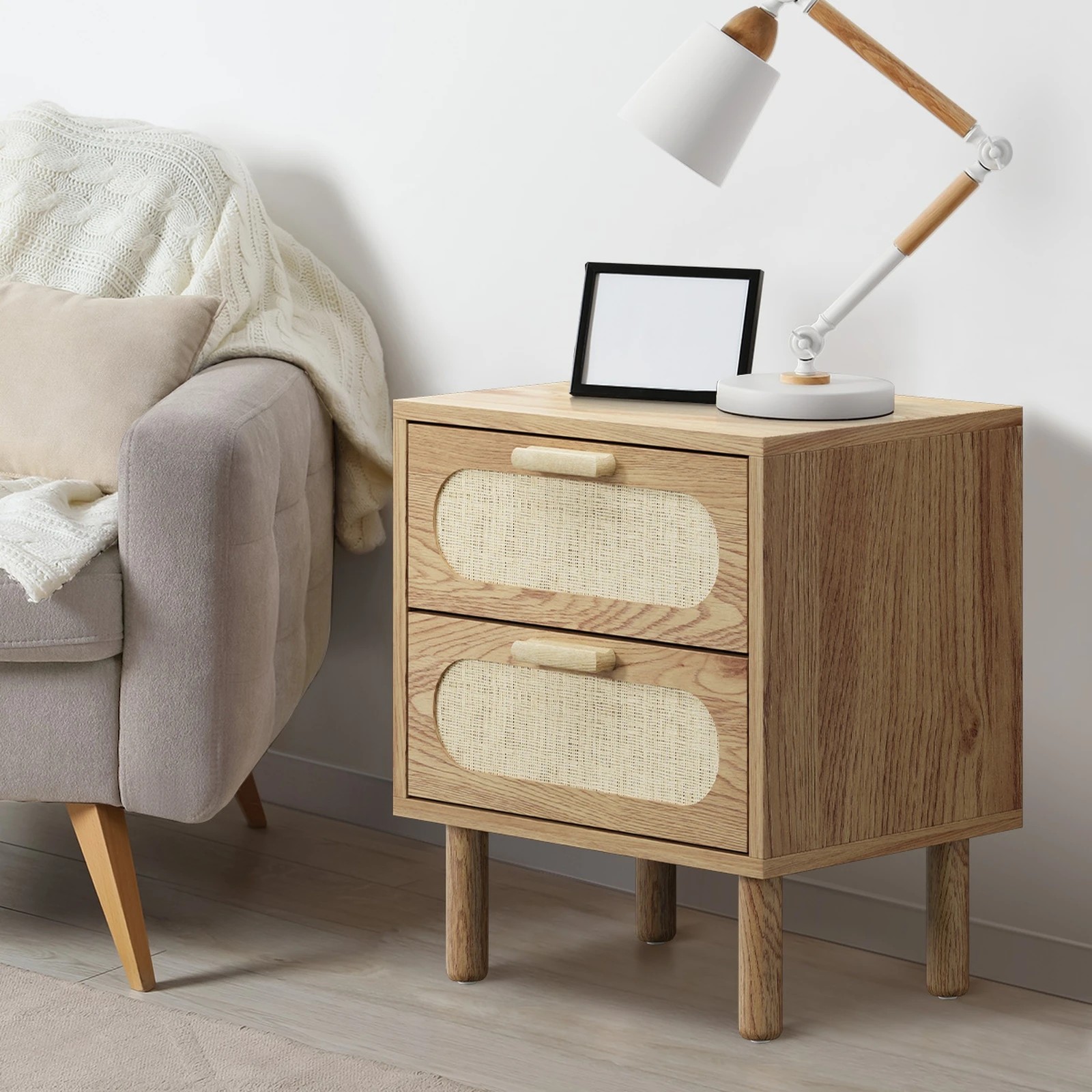 4 Oikiture 2x Bedside Table Drawers Side End Tables Storage Nightstand - Natural, 4 of 9