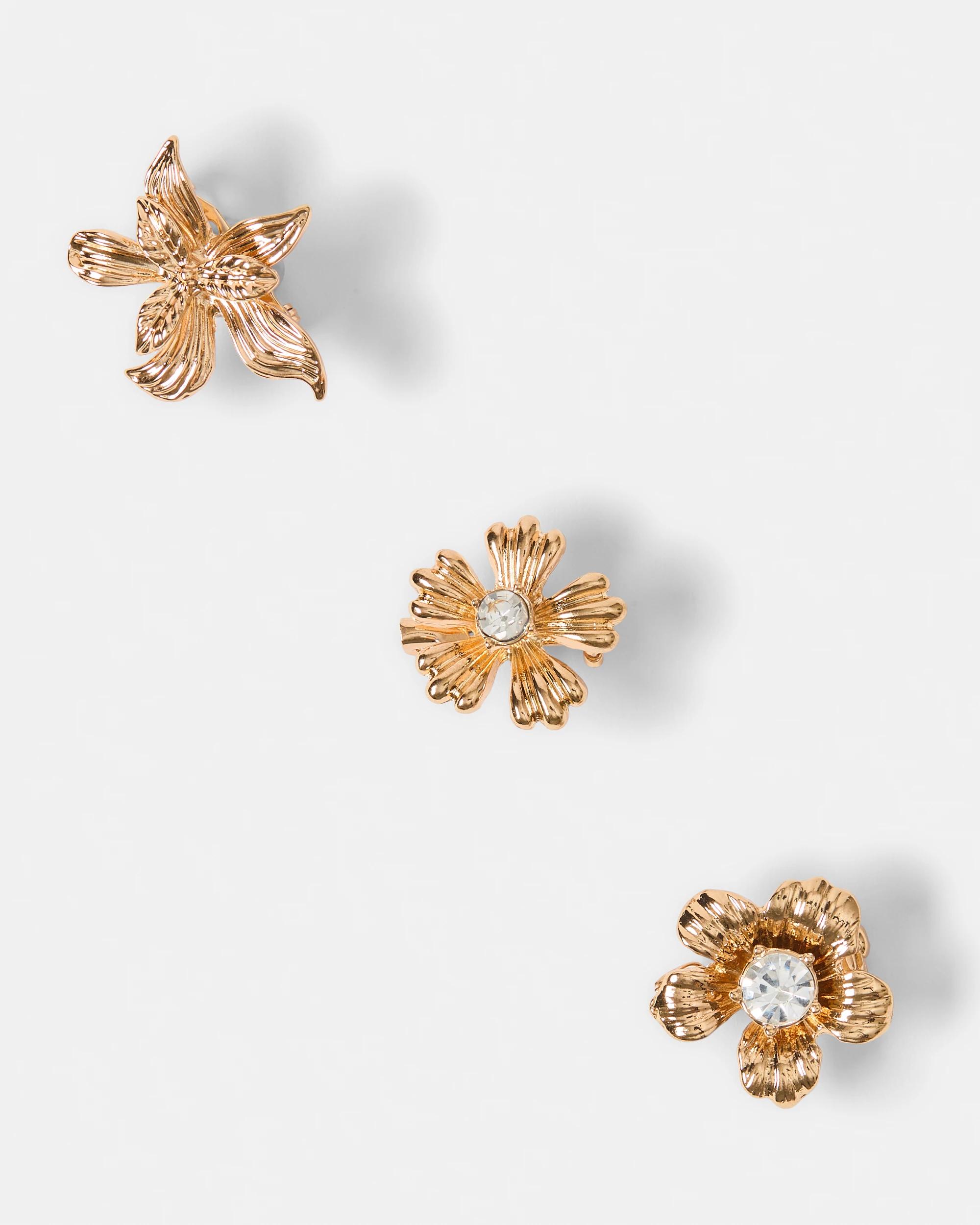 2 3 Pack Flower Brooch - Gold Tone Gold, 2 of 4