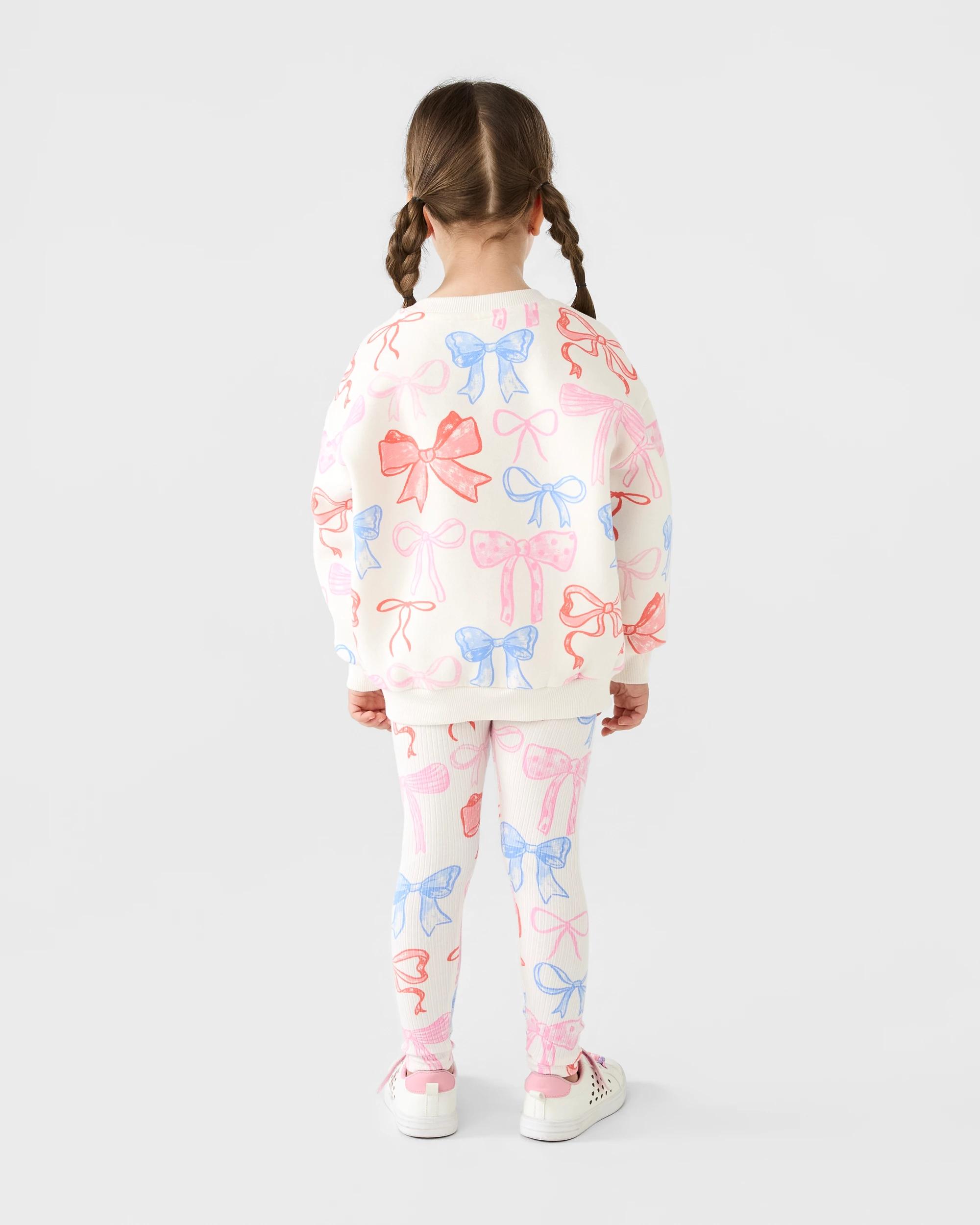 2 Crew Neck Top and Leggings Set Wht Bows, 2 of 5