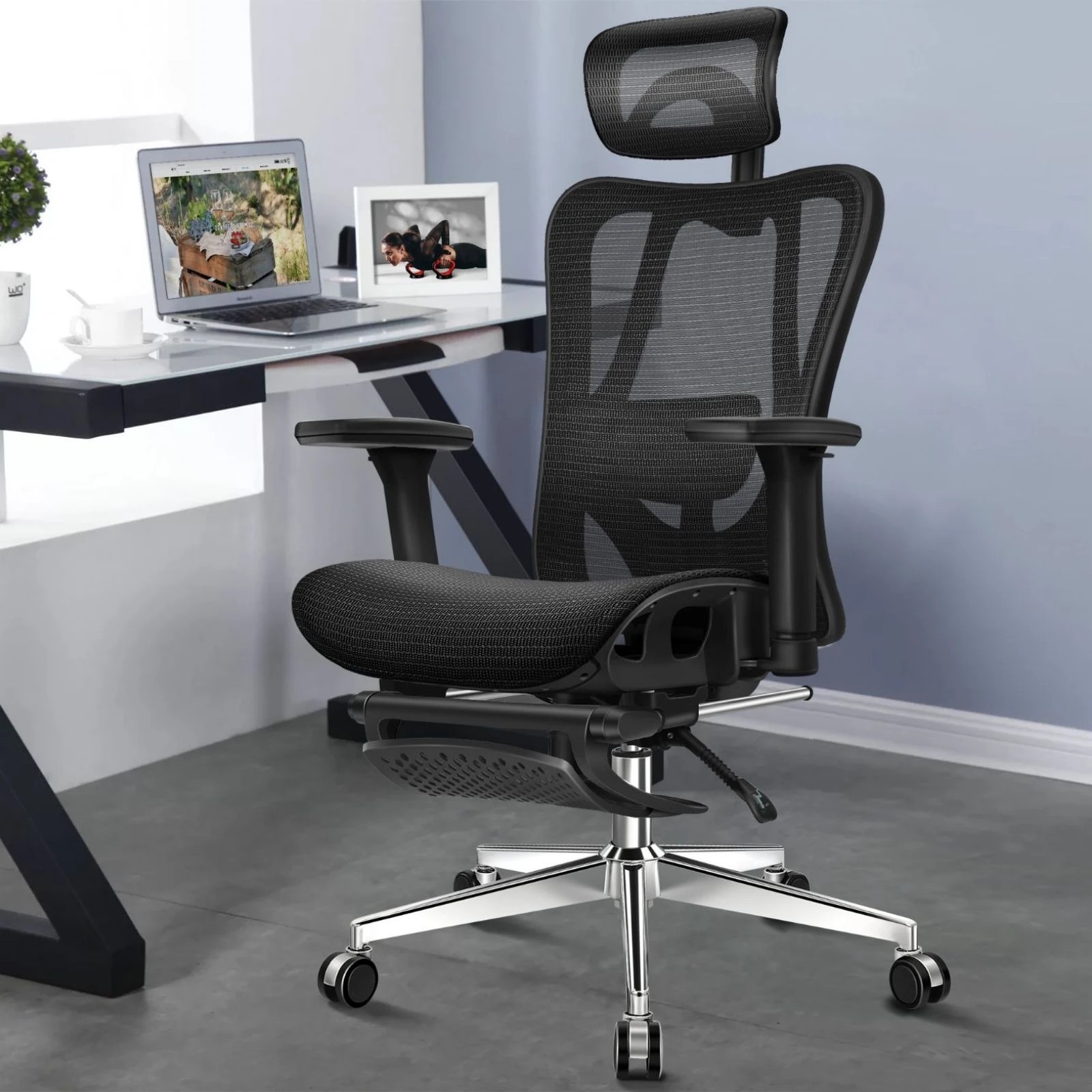 4 Alfordson Office Chair Ergonomic Mesh Seat Executive Work Computer Gaming - Black, 4 of 10