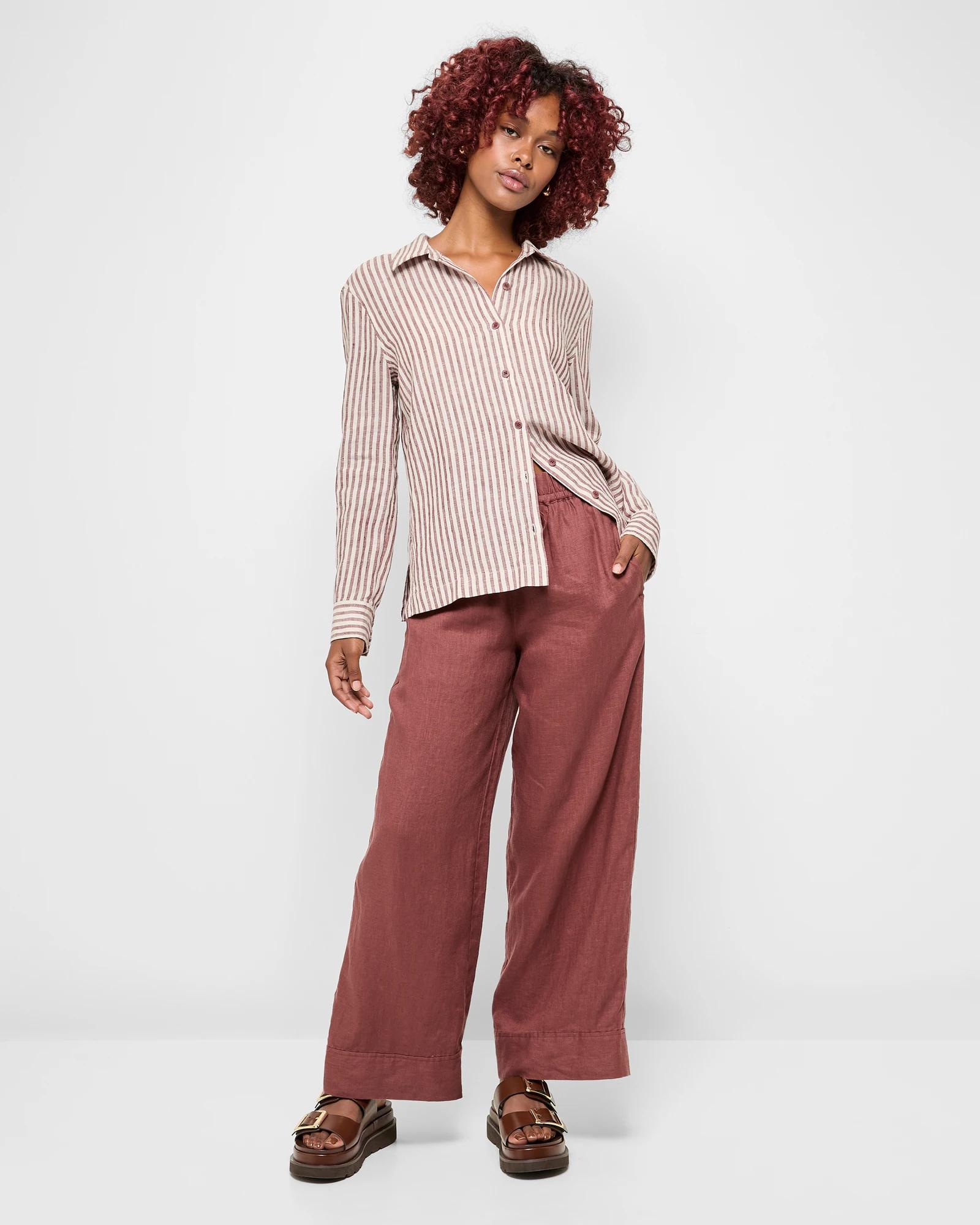 1 Target Petites European Linen Wide Leg Pants CAROB, 1 of 5