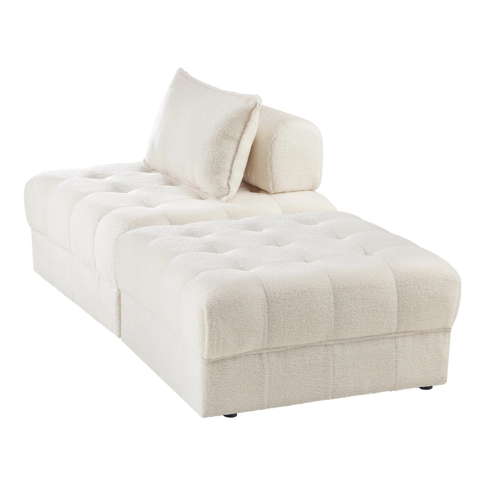 10 Oikiture 2 Seater Boucle Modular Sofa & Ottoman Set Armless Tofu Back
 - White, 10 of 10