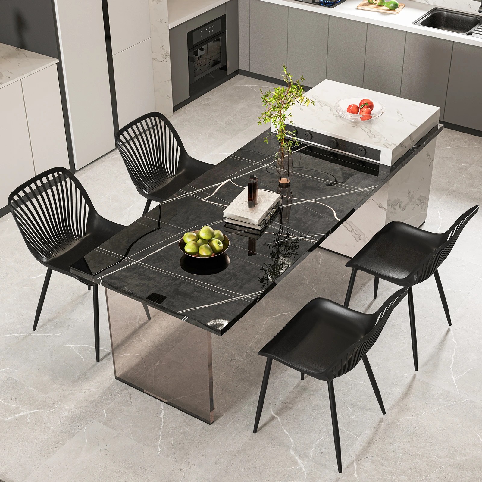 3 Costway 4x Armless Dining Chairs Modern Kitchen Chairs w/Metal Legs Indoor Outdoor Side Chairs - Black, 3 of 4