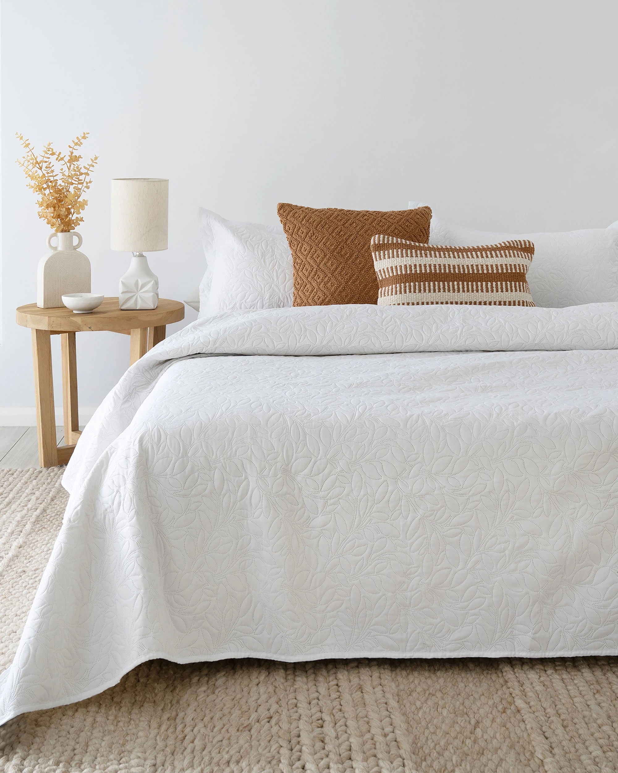 1 Bambury Botanica Embossed Microfibre Lightweight  Coverlet Set - Queen/King - White, 1 of 4