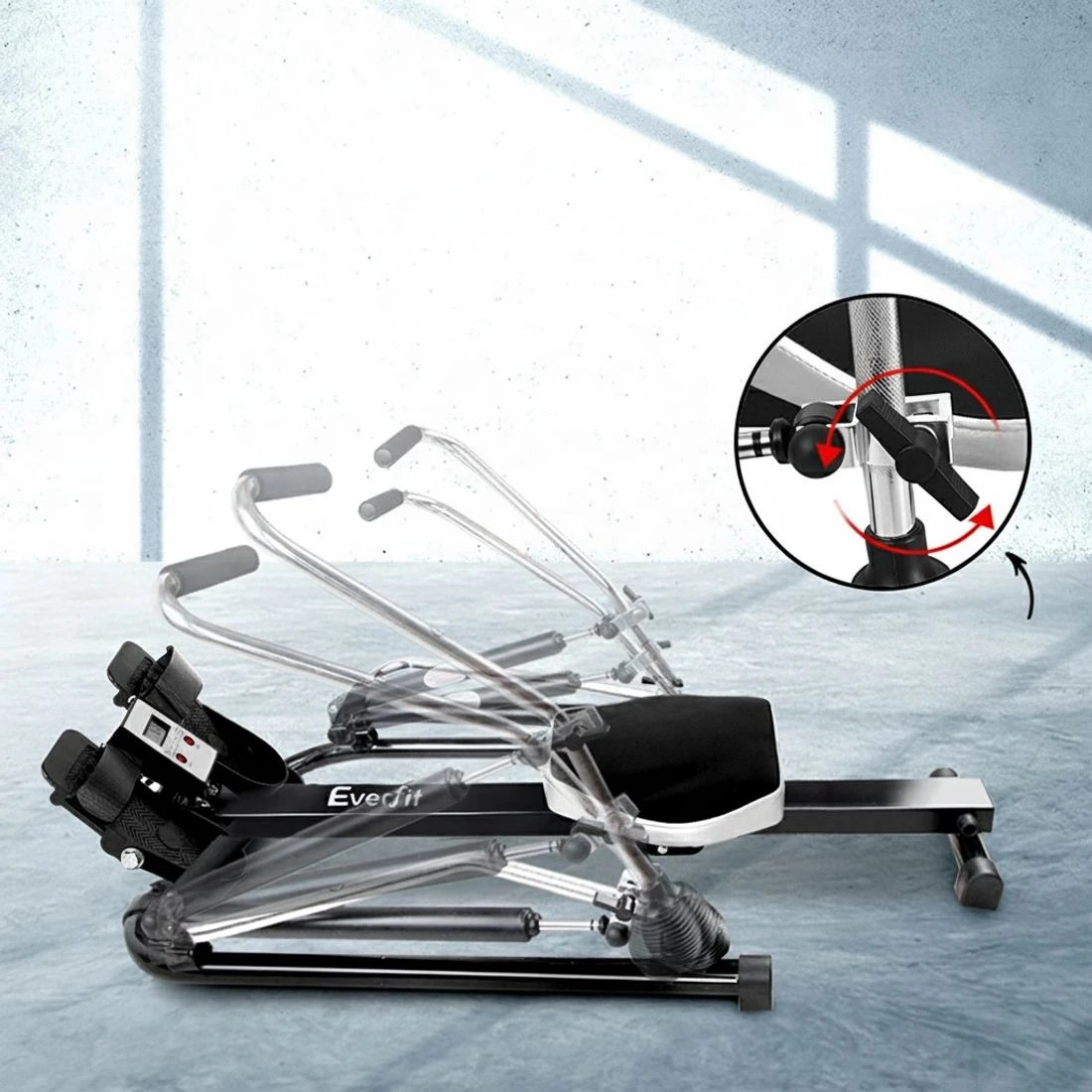 6 Everfit Rowing Machine Rower Hydraulic Resistance Fitness Gym Home - Black, 6 of 6