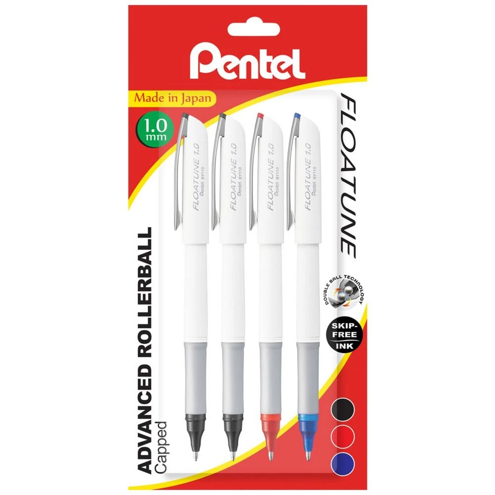 1 Pentel Floatune 1mm Capped Rollerball Pen Assorted 4 Pack, 1 of 8