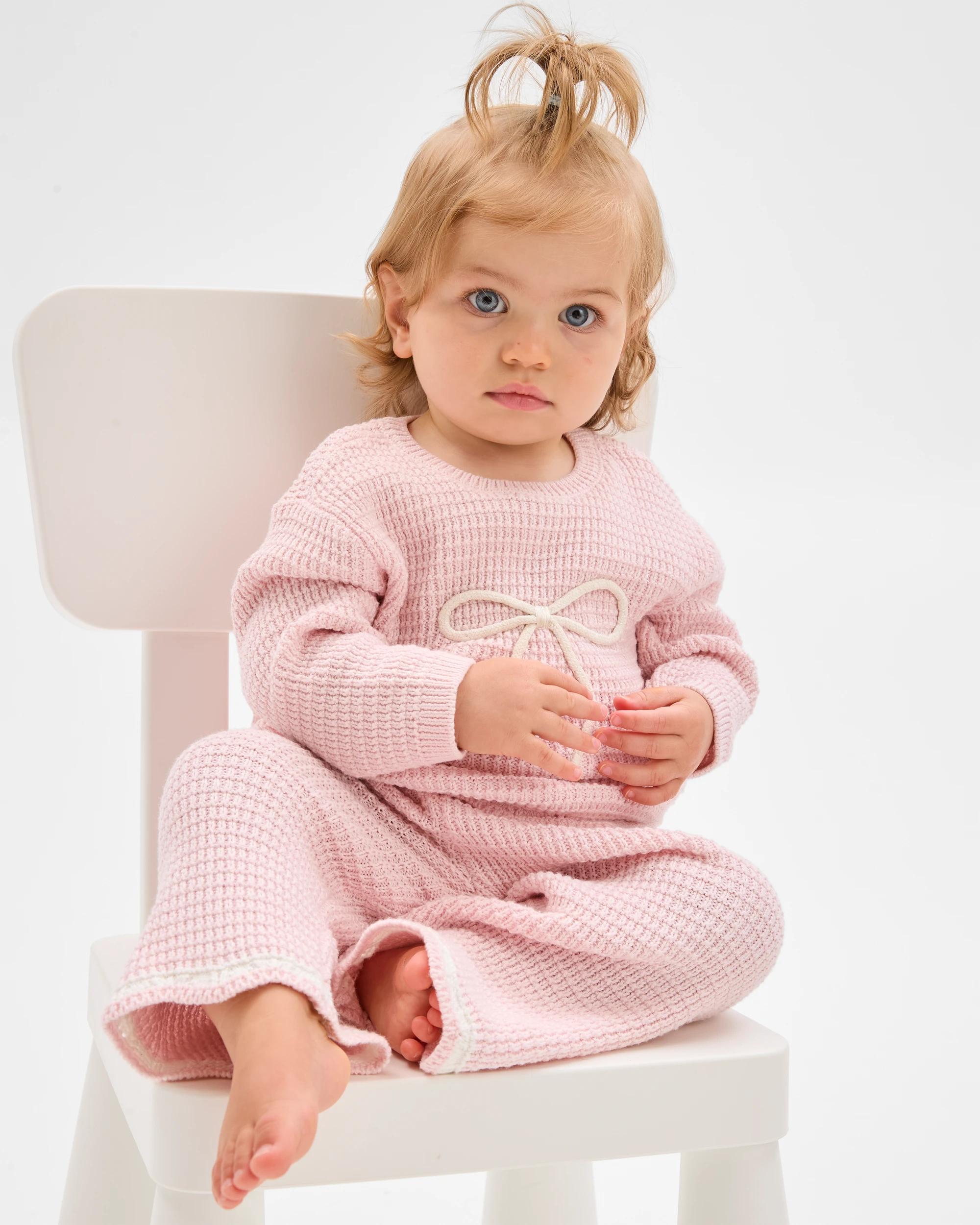 1 Target Baby Organic Cotton Knit Top & Pants 2 Piece Set BOW PINK, 1 of 4