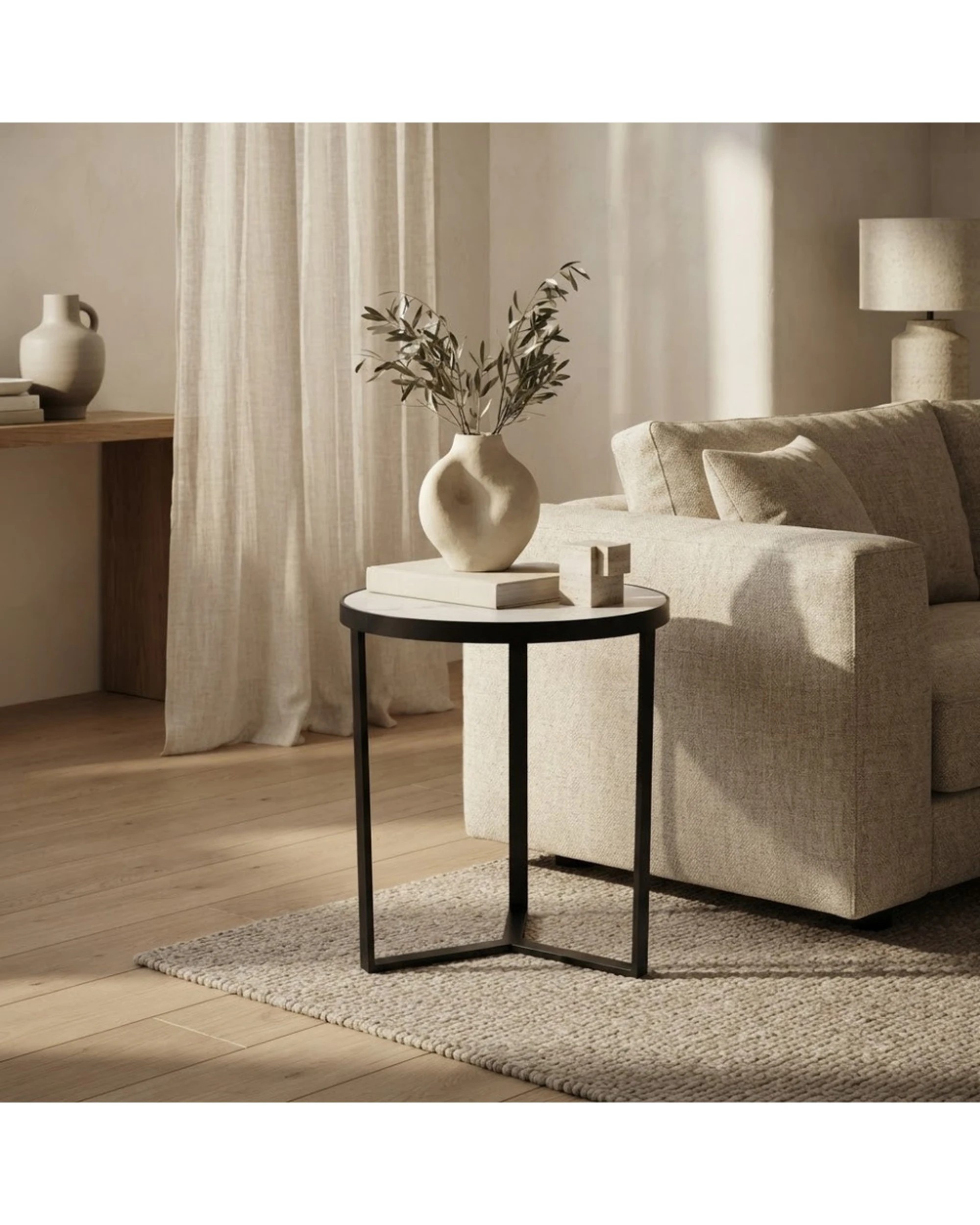 2 Codu Lume Side Table Metal Frame Marble Top 60x50x50cm Black - Multi, 2 of 9