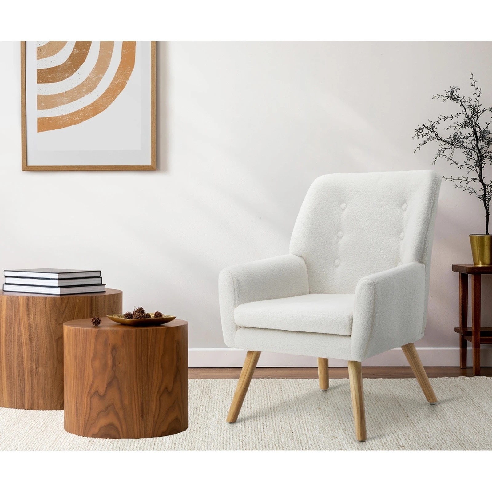 4 Oikiture 2x Armchair Lounge Chair Sherpa Accent Armchairs Tub Chairs Sofa - White, 4 of 10
