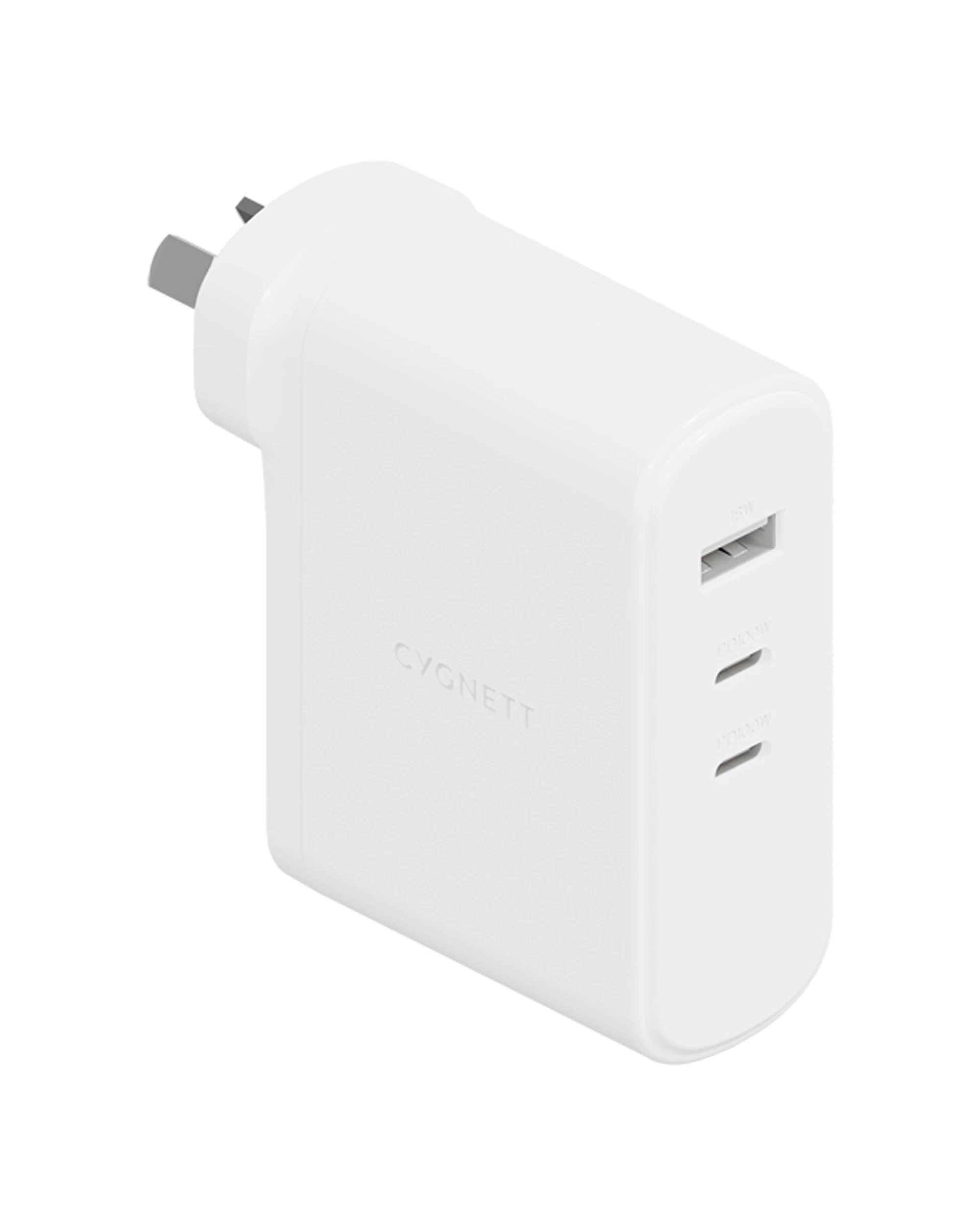 1 Cygnett PowerPlus 100W GaN USB-C & USB-A Dual Ports Wall Charger - White, 1 of 4