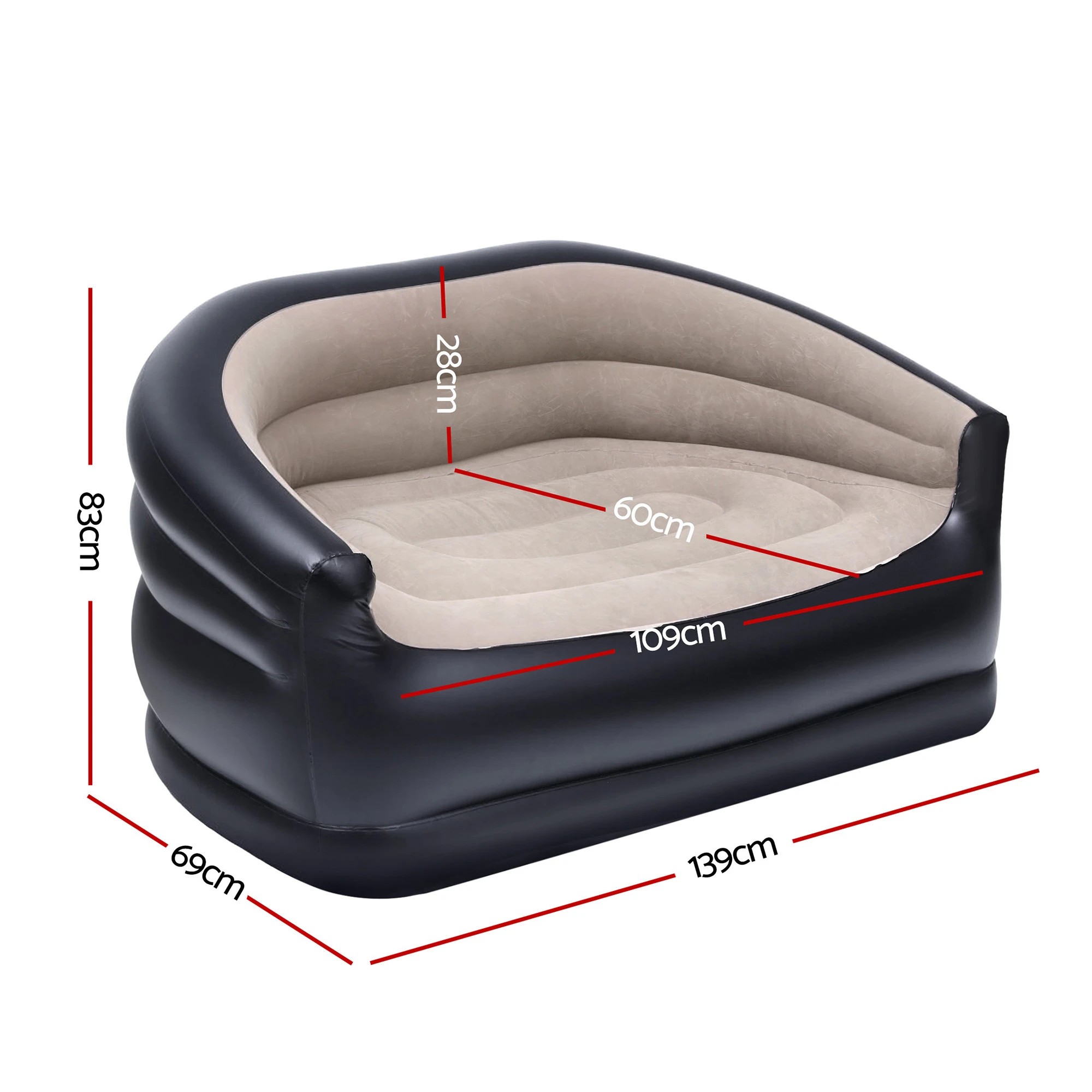2 Gardeon Outdoor Air Sofa Inflatable Couch Two-Seater Lounge Chair with Pump Blow Up Couches - Brown, 2 of 2