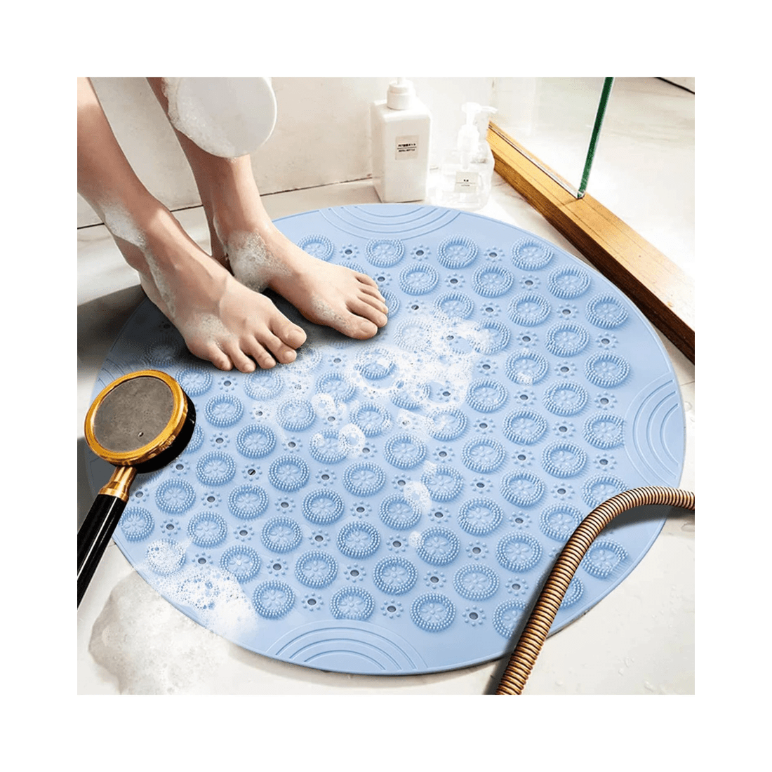 1 BR Home Round Non-Slip Shower Mat with Quick Drain and Massage Features, 1 of 8