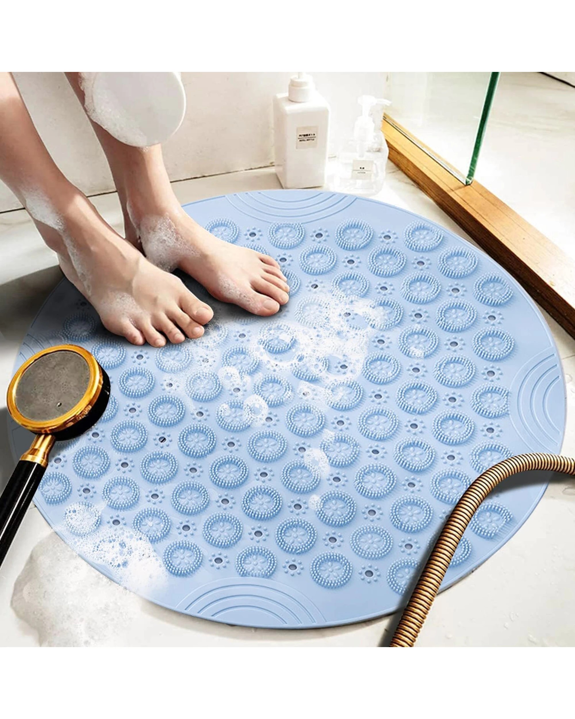 1 BR Home Round Non-Slip Shower Mat with Quick Drain and Massage Features, 1 of 8