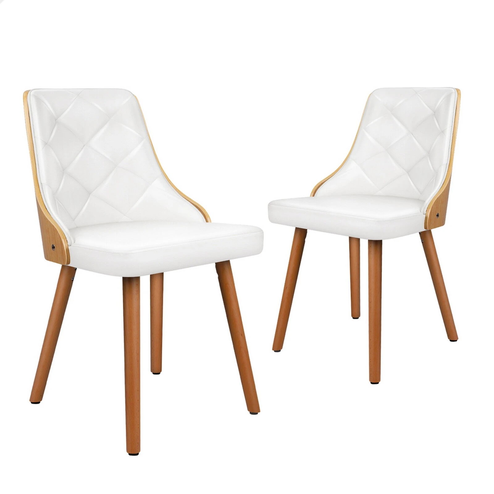 1 Alfordson 2x Dining Chairs Kitchen Lounge Padded Tufted Glossy PU Leather - White, 1 of 10