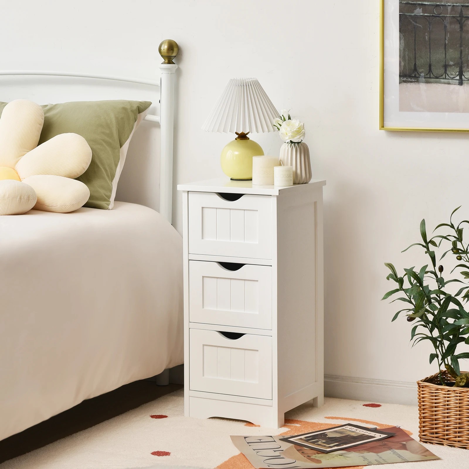 2 Costway 3-Drawers Storage Cabinet Freestanding Beside Table, 2 of 4