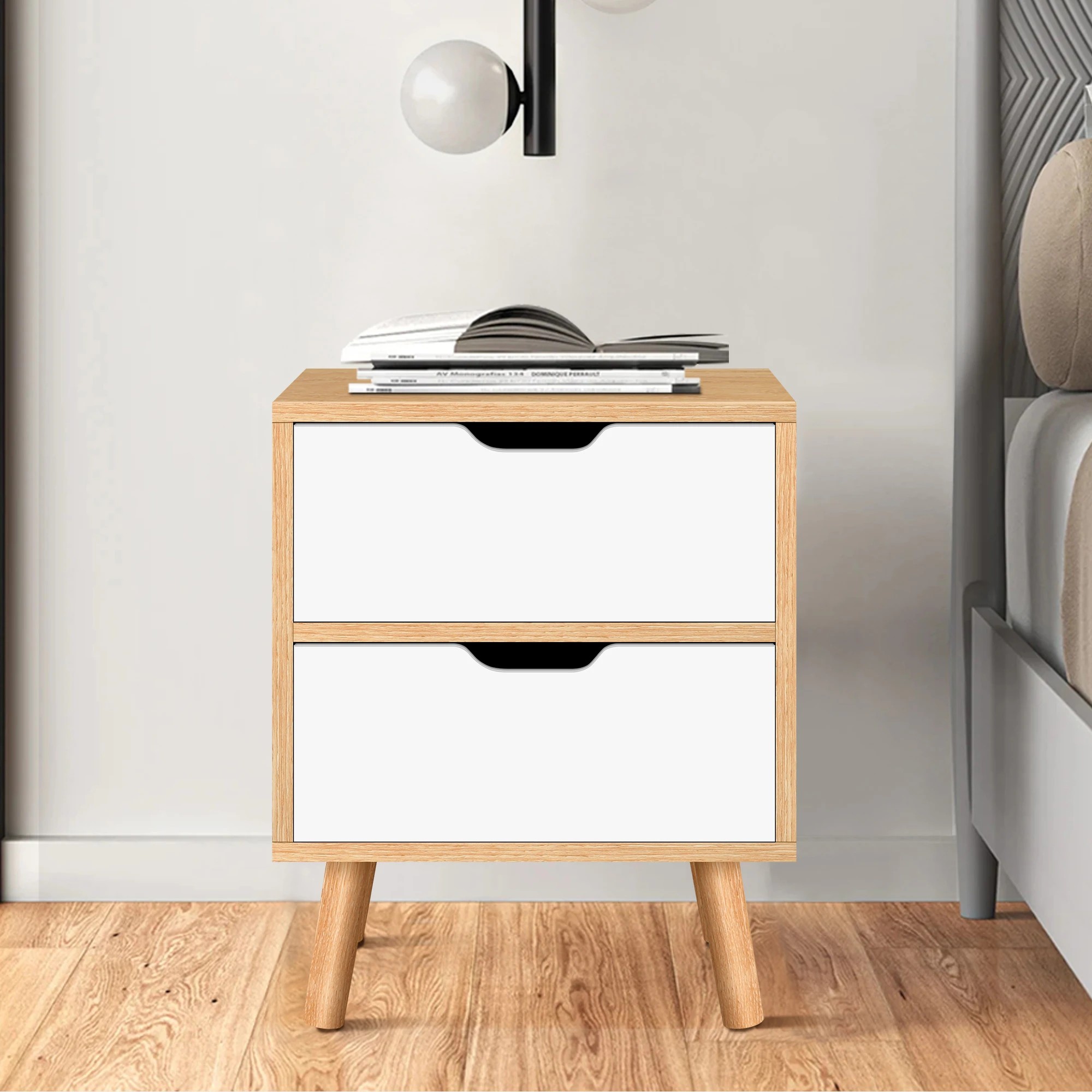 10 Alfordson Bedside Table Nightstand Side End Table 2 Storage Drawers - Oak, 10 of 10