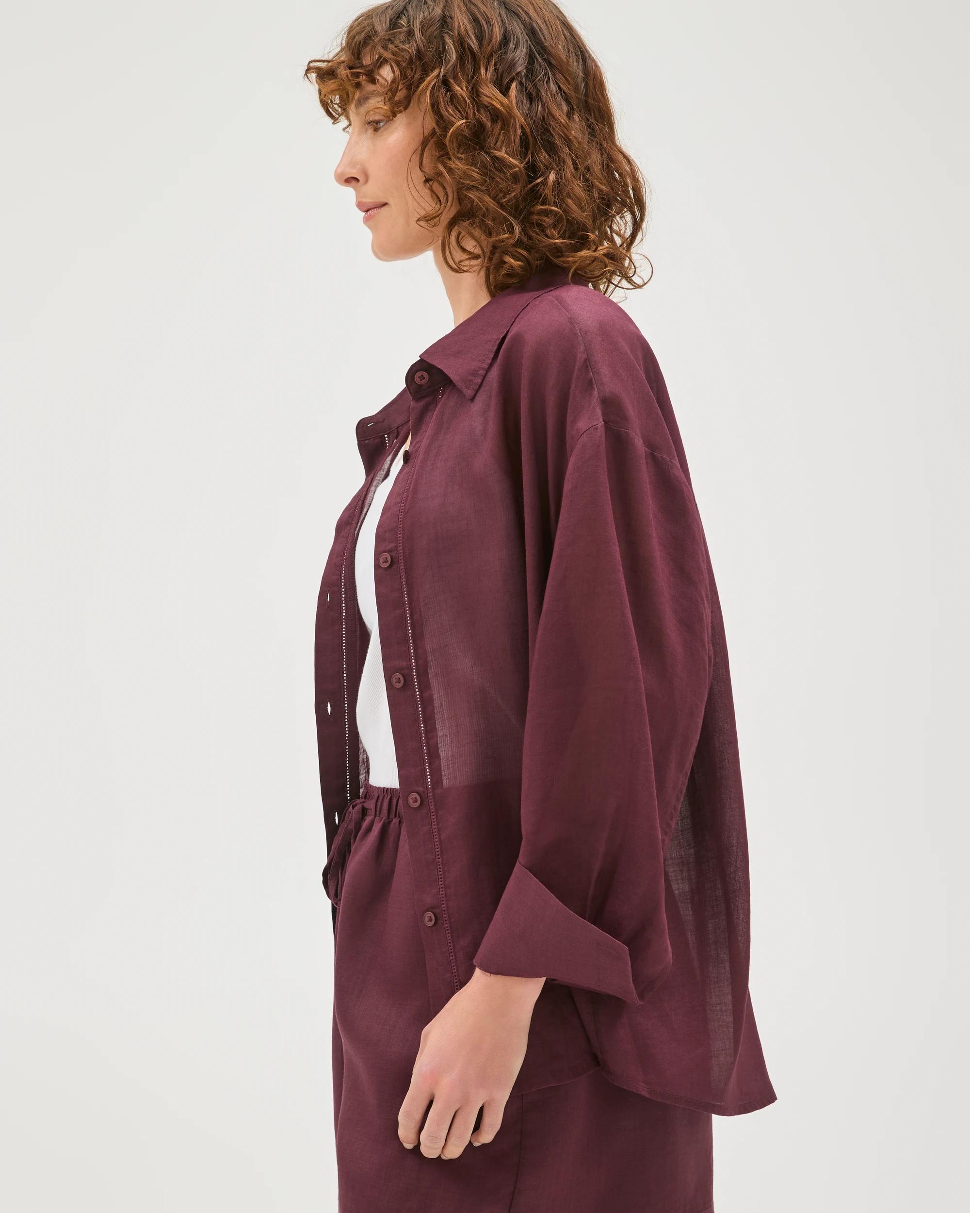 5 Target Woman Long Sleeve Trim Detail Shirt MERLOT, 5 of 6