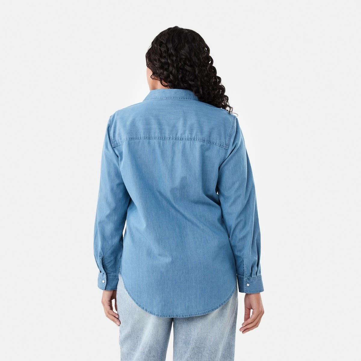 3 Long Sleeve Chambray Shirt Mid Wash, 3 of 7