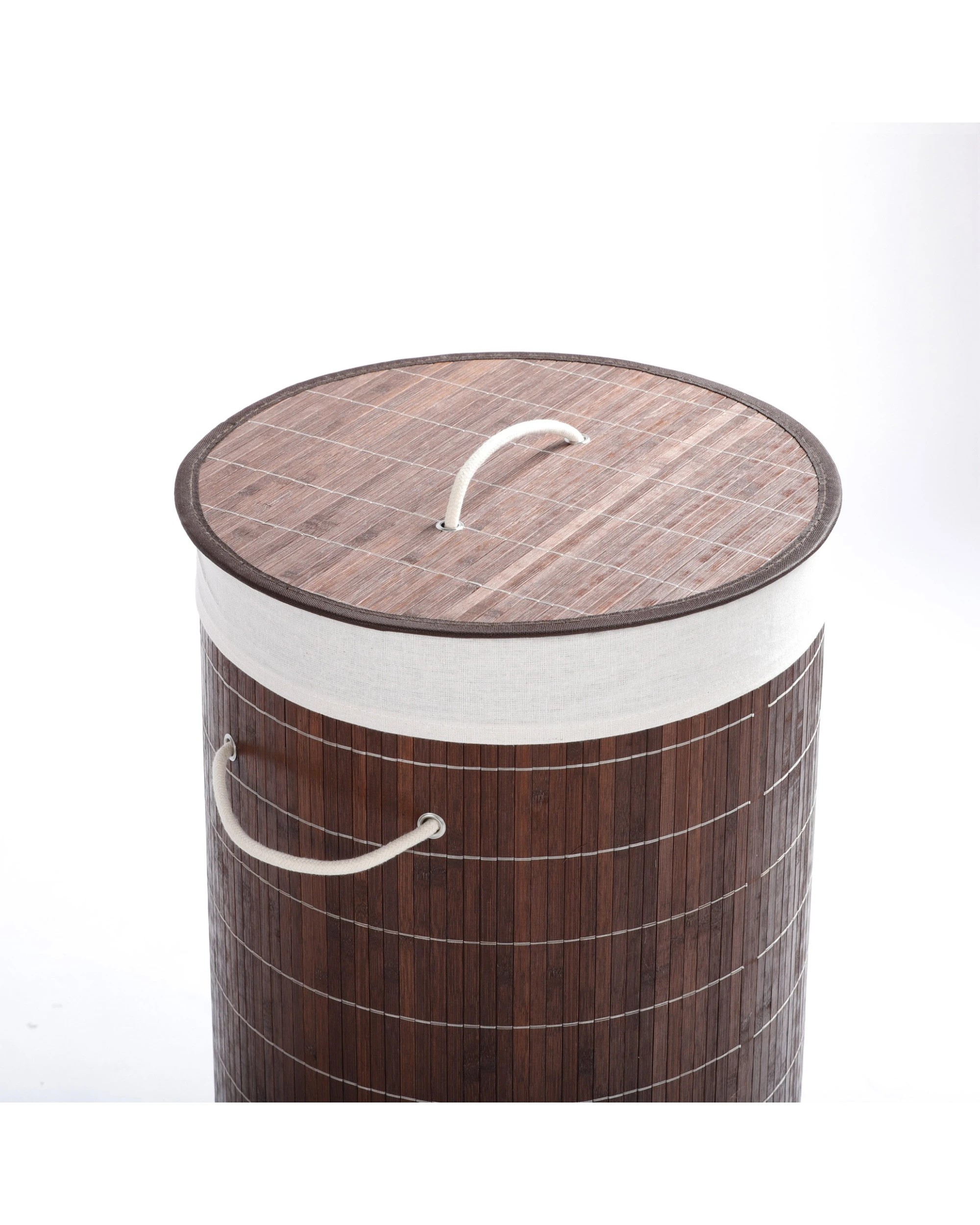 3 Sherwood Home Round Folding Bamboo Laundry Basket Hamper with Lid D38xH60cm - Brown, 3 of 6
