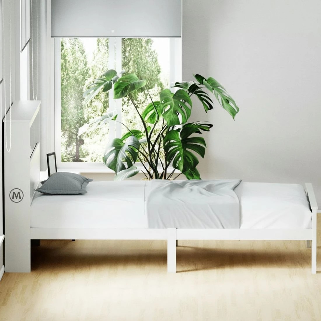 5 Artiss Bed Frame King Single Size Wooden with 3 Shelves Bed Head - White, 5 of 7