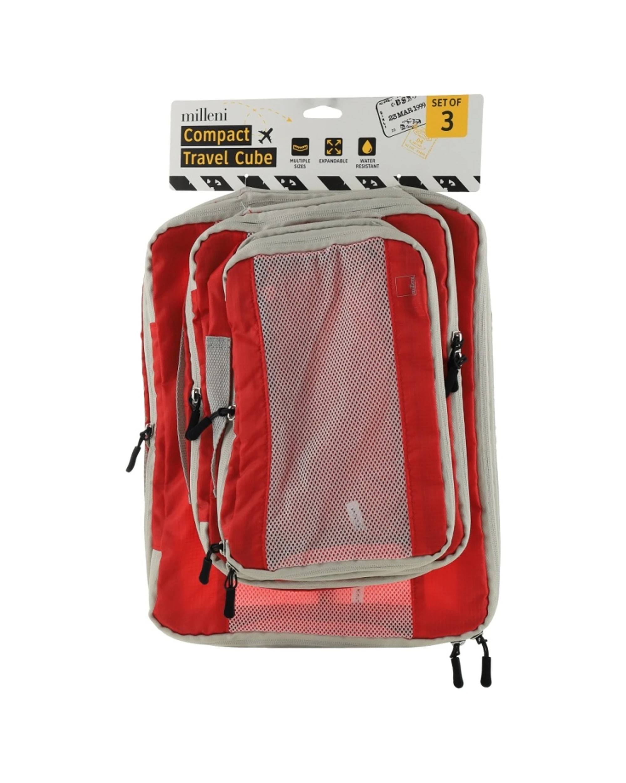 1 Milleni Travel 3pc Compact Water Resistant Organizer/Cube - Red, 1 of 5