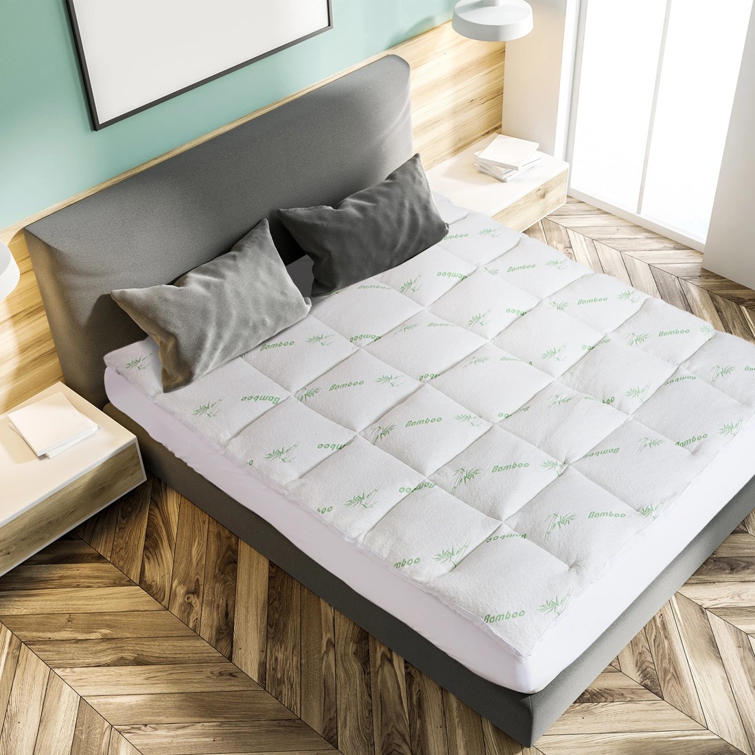 4 Royal Comfort 1000GSM Luxury Bamboo Covered Mattress Topper Ball Fibre Gusset Single - White, 4 of 7