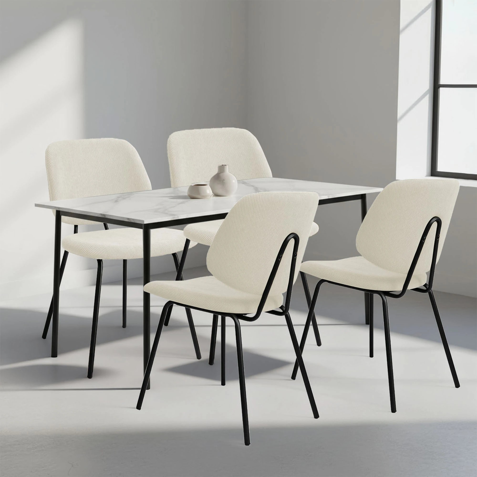 8 Levede 4x Dining Chairs Vintage Retro Soft Corduroy Kitchen Padded Seat - White - White, 8 of 9