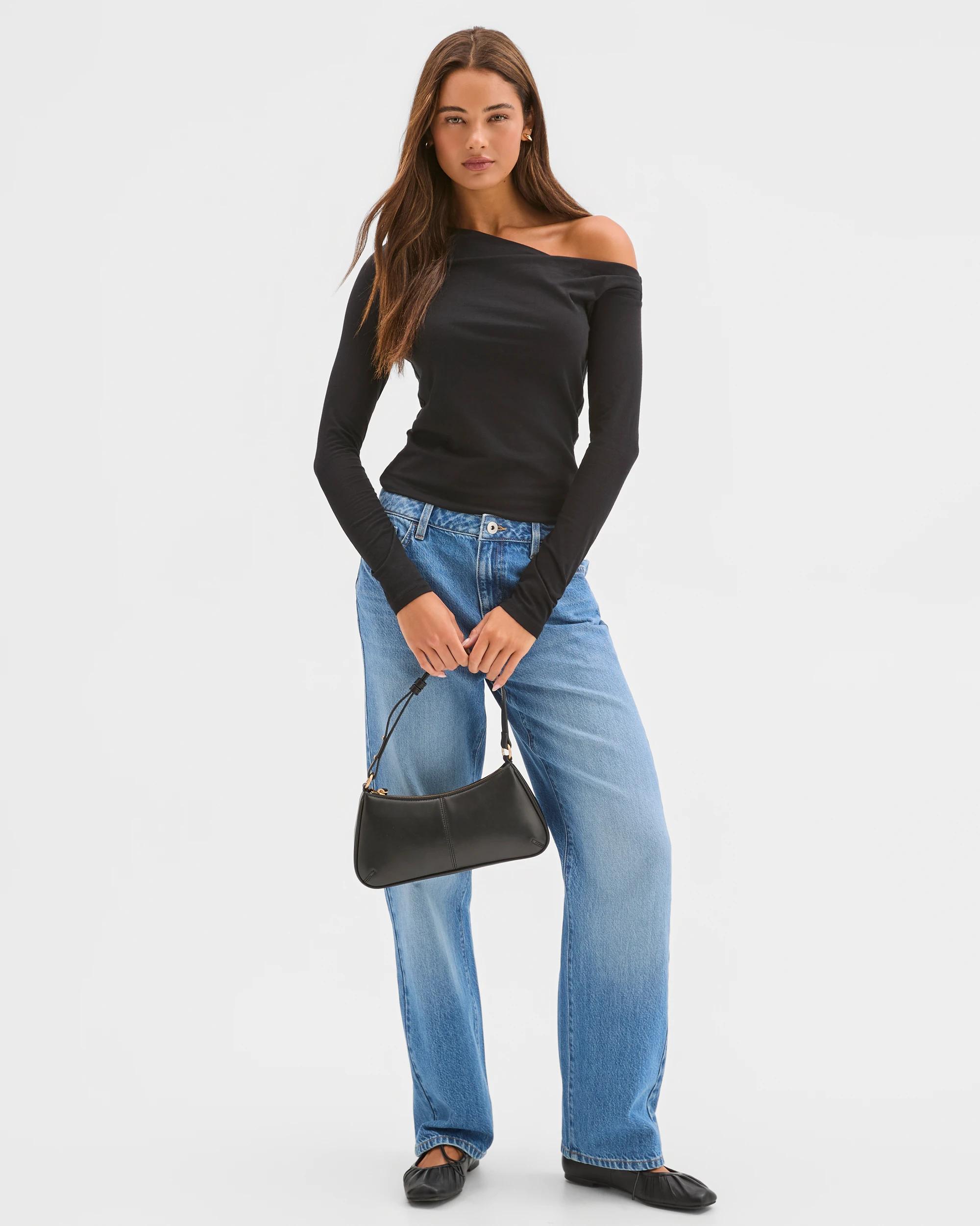 2 Lily Loves Australian Cotton Off Shoulder Long Sleeve Top BLACK, 2 of 6