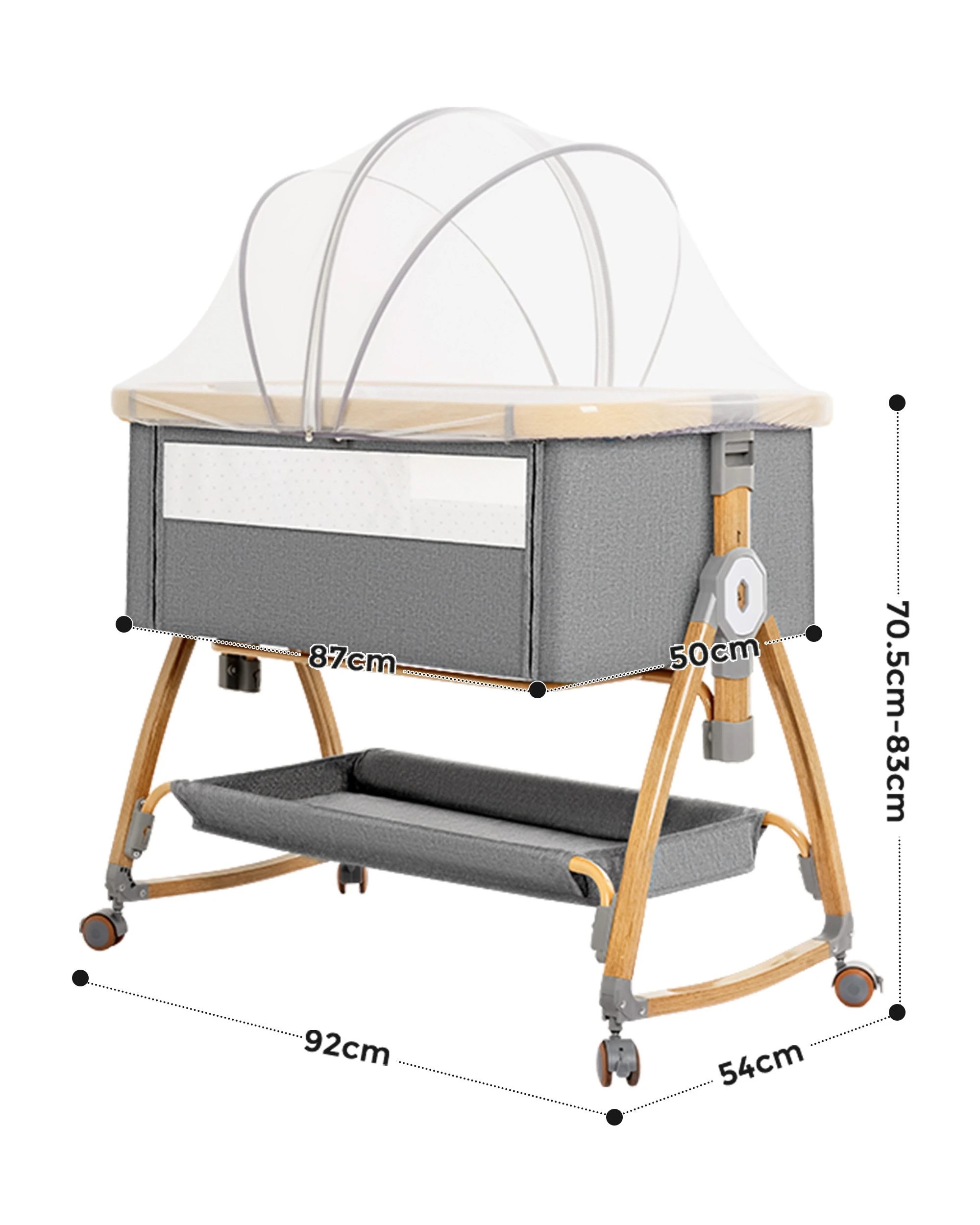8 PlayPals 3-in-1 Baby Cot Crib Bed Bassinet Bedside Sleeper Portable Grey - Grey, 8 of 8