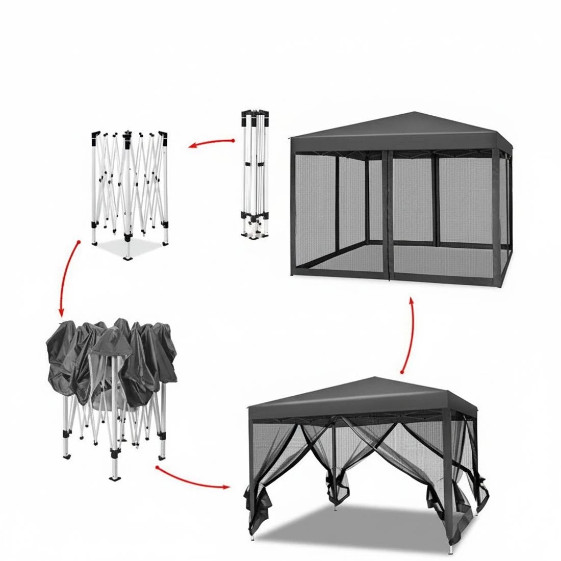 4 Instahut Gazebo Pop Up Marquee 3x3m Wedding Party Outdoor Camping Tent Canopy Shade Mesh Wall - Grey, 4 of 6