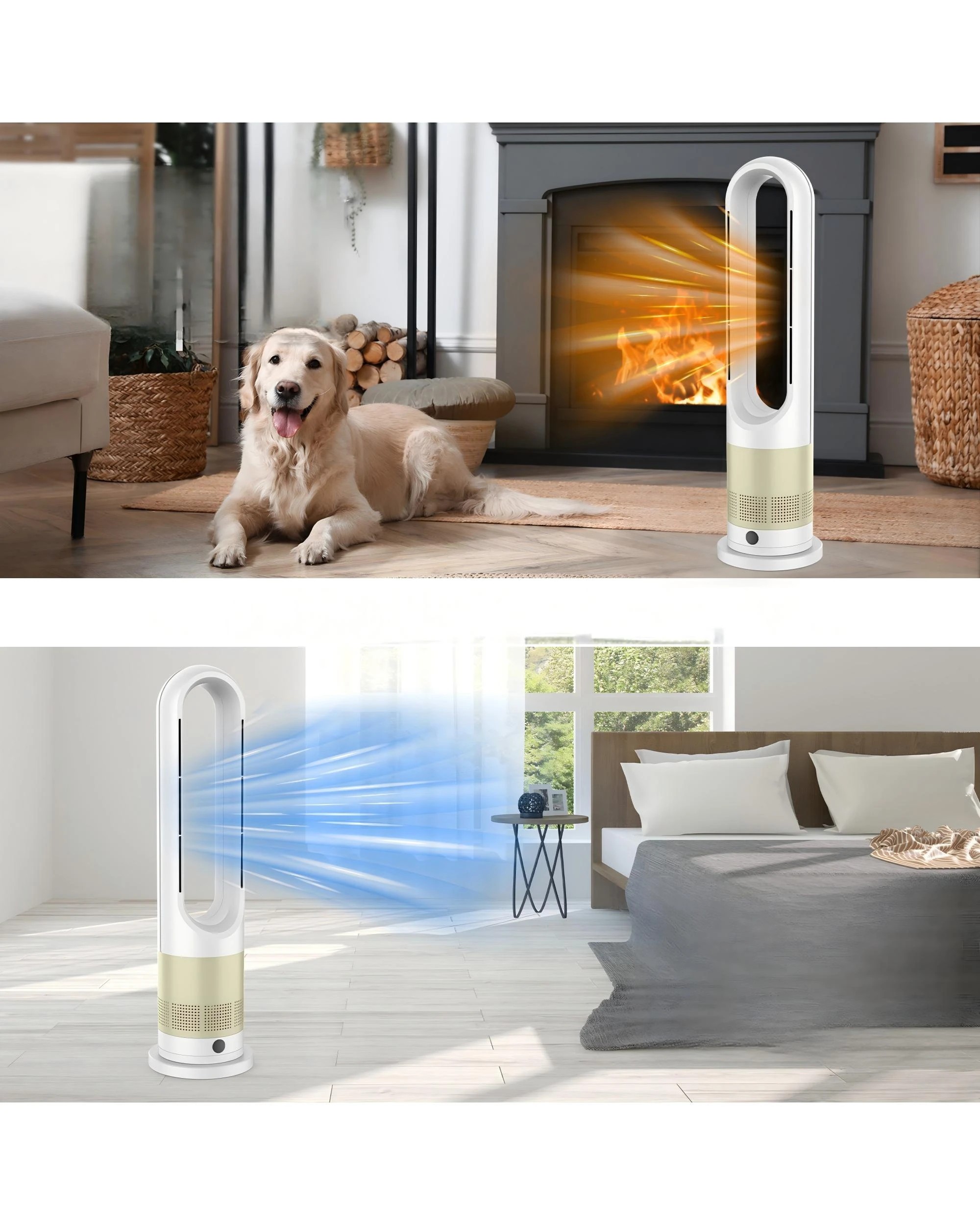 1 Advwin Bladeless Tower Fan, 2 In 1 Electric Fan Heater With 8 Speeds, Portable Oscillation Fan For Room Bedroom Office, 1 of 9