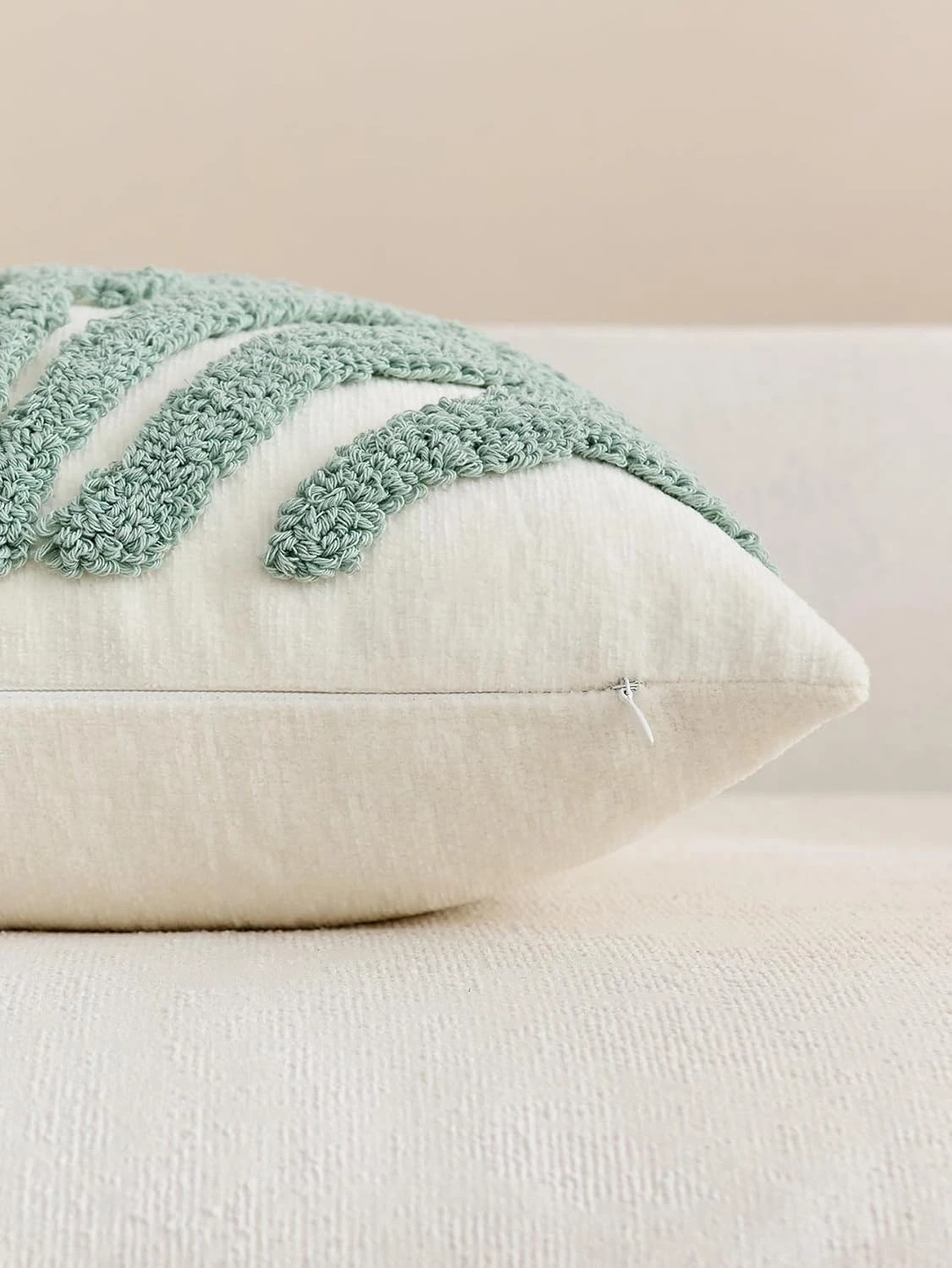 3 Gioia Casa 2-Pack Tufted Leaf Cushion Covers 45cm x 45cm - Seafoam, 3 of 3