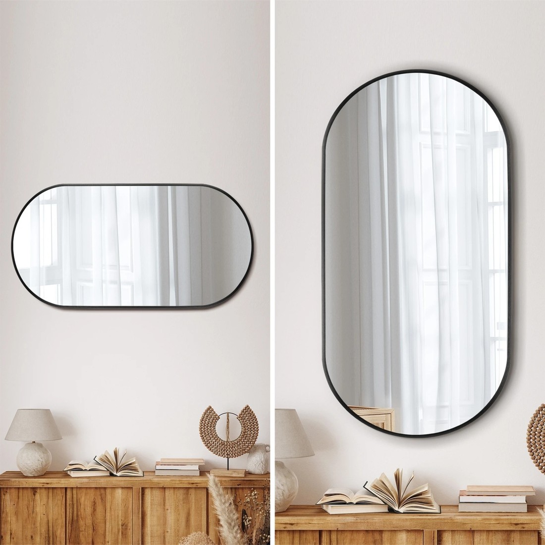 3 Oikiture Wall Mirrors Oval Makeup Mirror Bedroom Home Decor 84x50cm
 - Black, 3 of 9