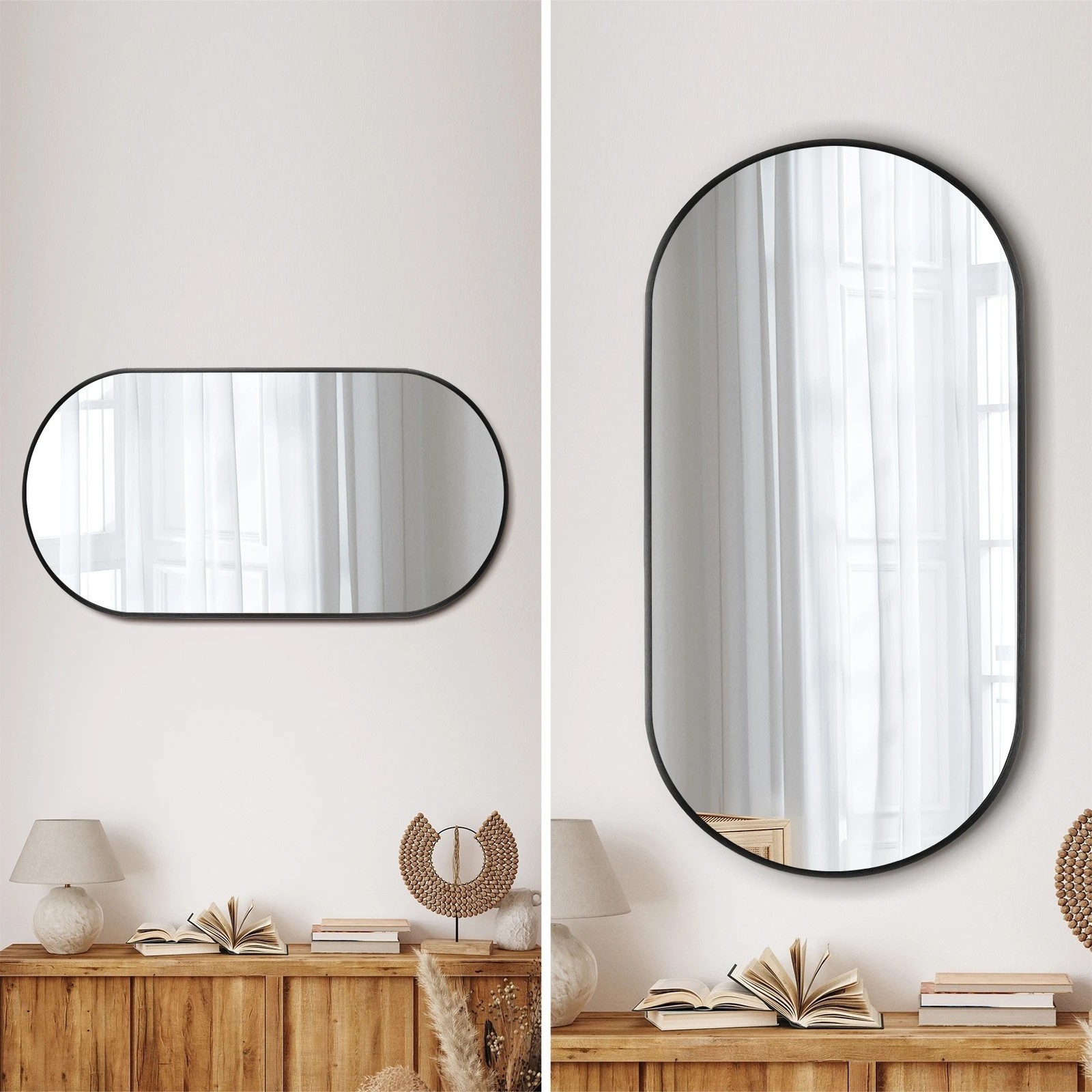 3 Oikiture Wall Mirrors Oval Makeup Mirror Bedroom Home Decor 84x50cm
 - Black, 3 of 9