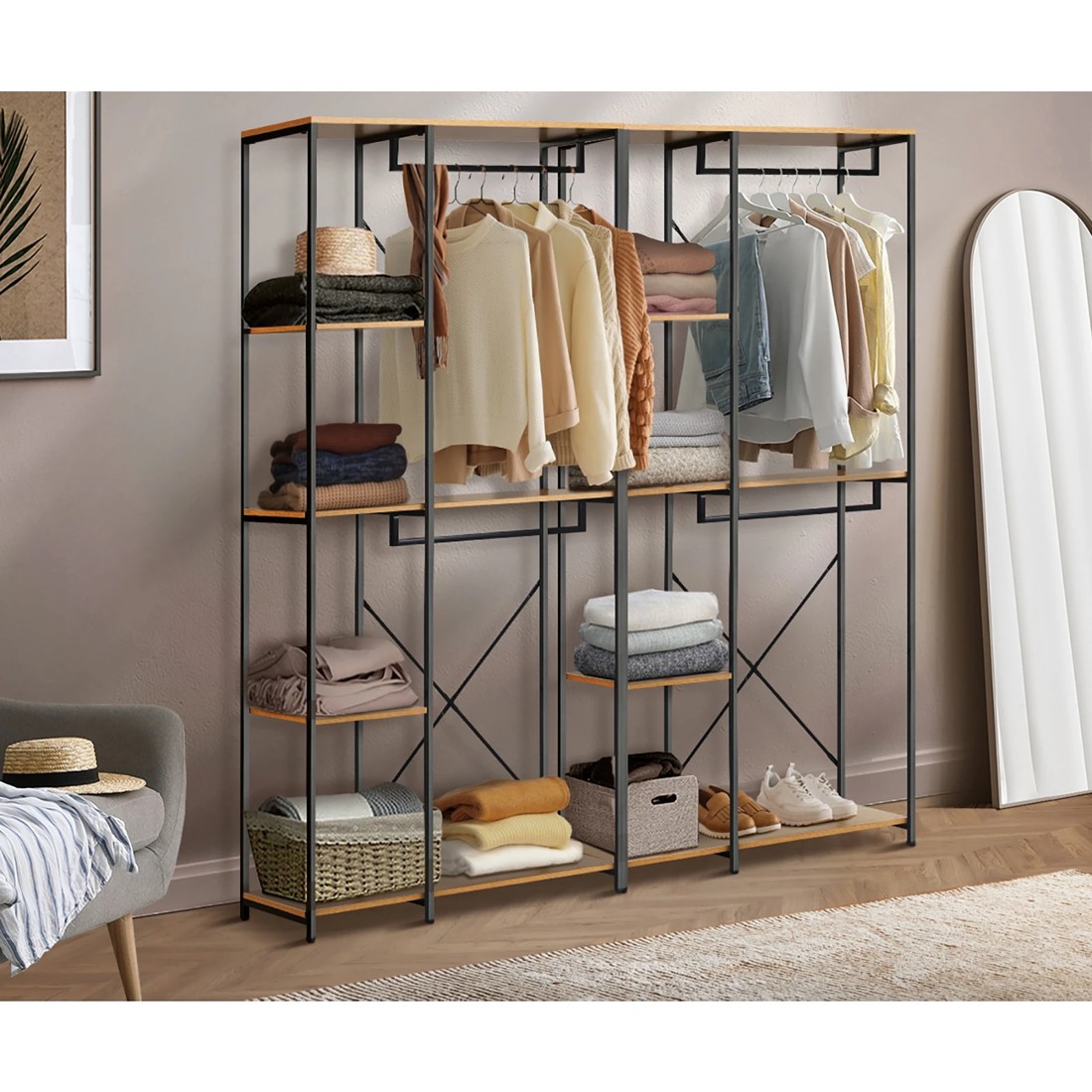 3 Oikiture Clothes Rack Large Open Wardrobe Garment Coat Hanging Rail 5 Shelves
 - Multi, 3 of 10