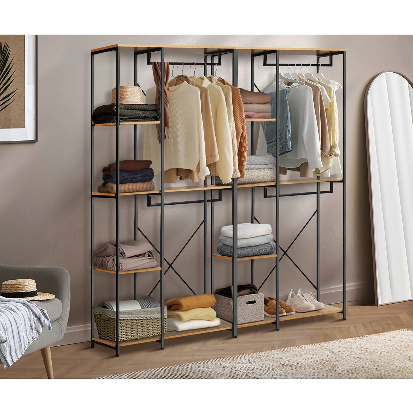 3 Oikiture Clothes Rack Large Open Wardrobe Garment Coat Hanging Rail 5 Shelves
 - Multi, 3 of 10