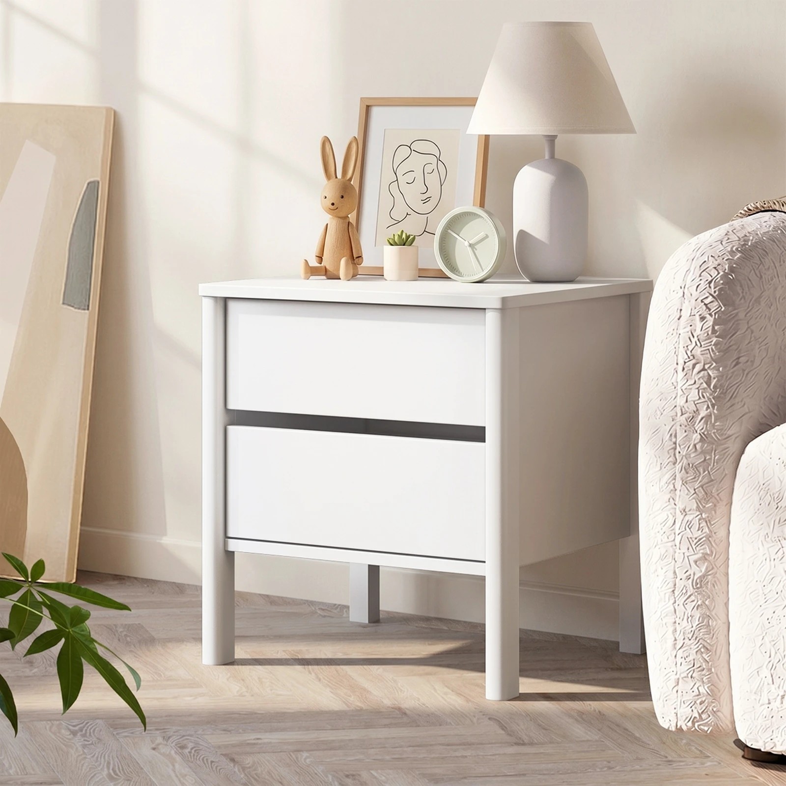 4 Oikiture 2x Bedside Table 2 Drawers Side Table Nightstand Handle-free - White, 4 of 9