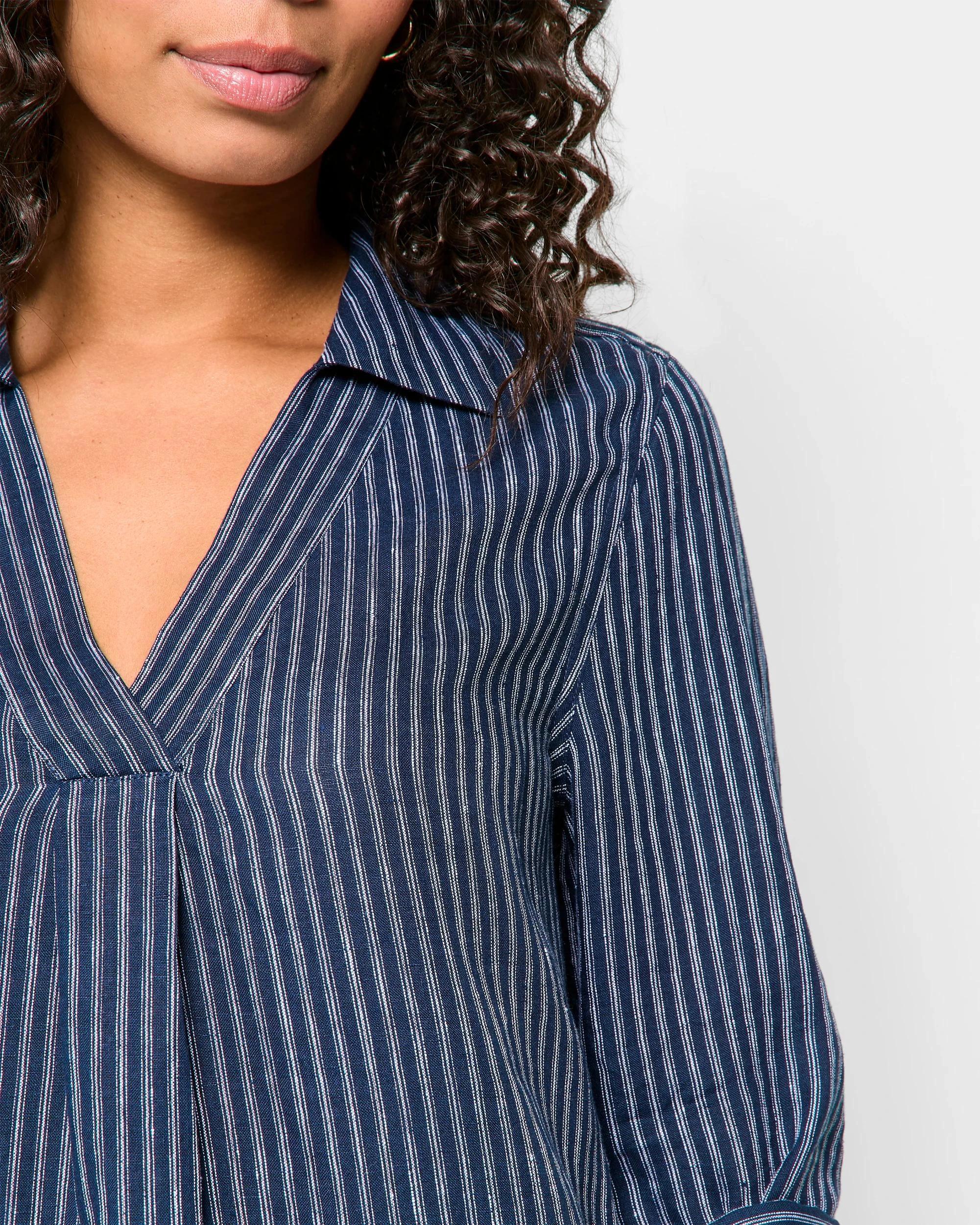 5 Target Woman European Linen 3/4 Sleeve Popover Shirt NAVY PINSTRIPE, 5 of 5