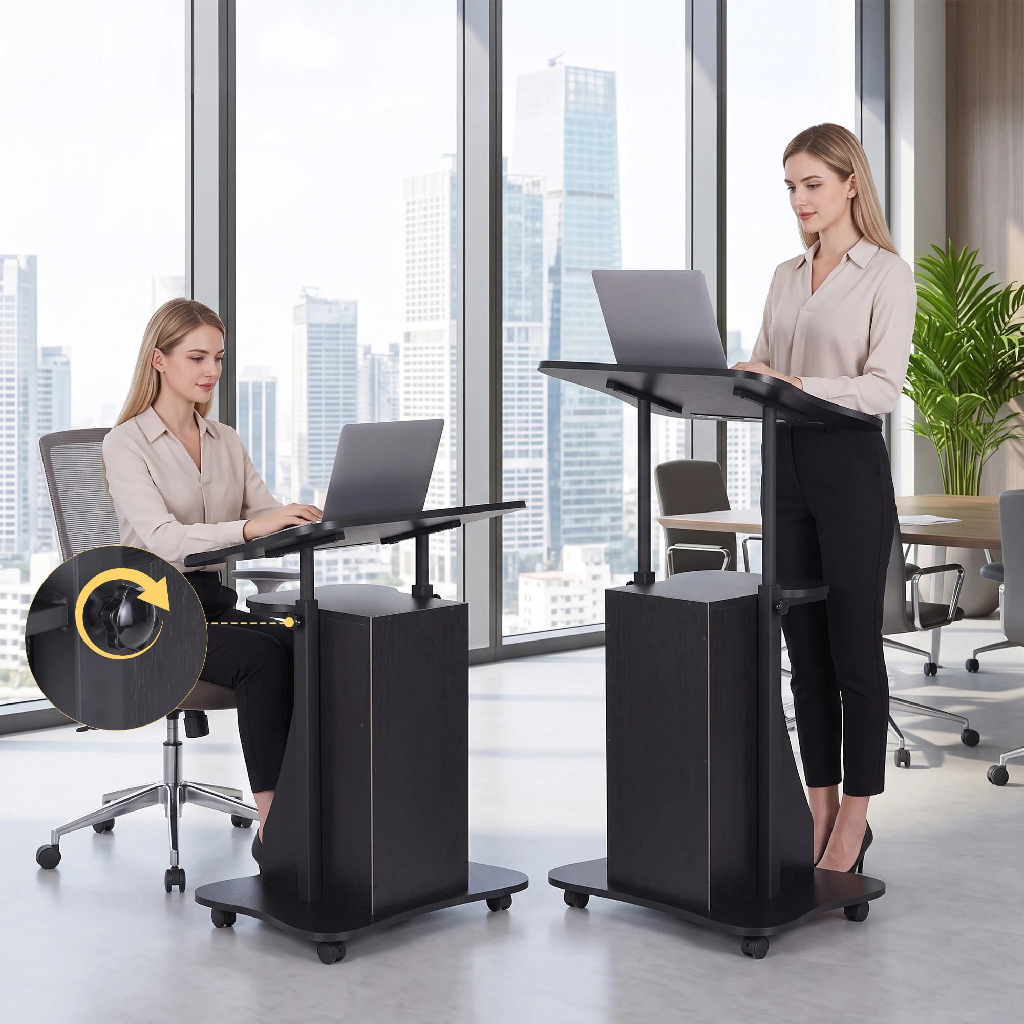 6 Artiss Mobile Podium Stand with Lockable Wheels Height Adjustable Laptop Desk - Black, 6 of 10