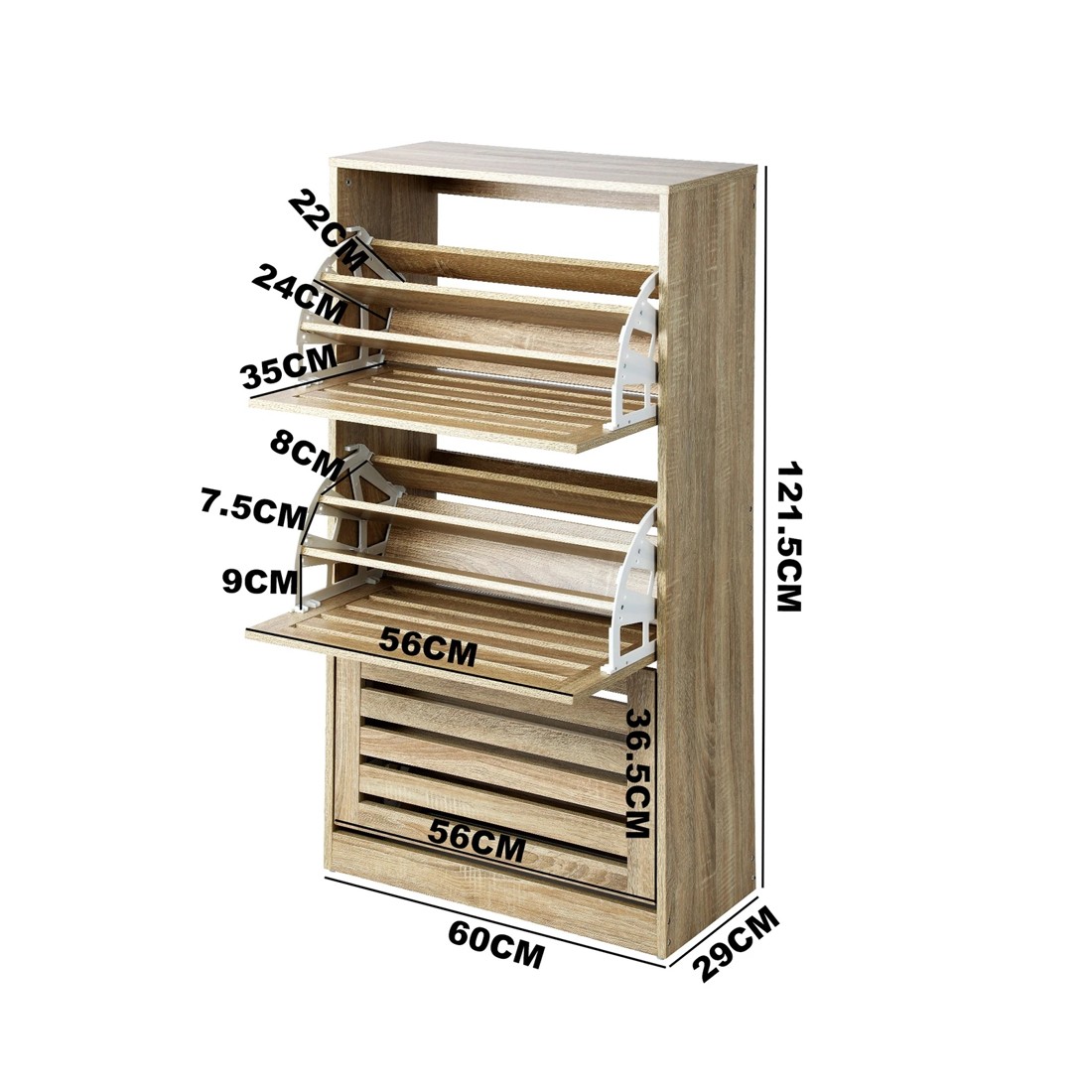 6 Oikiture Shoe Cabinet Storage 3 Doors Shoes Rack Organiser Wooden Shelf 45 Pairs
 - Natural, 6 of 6