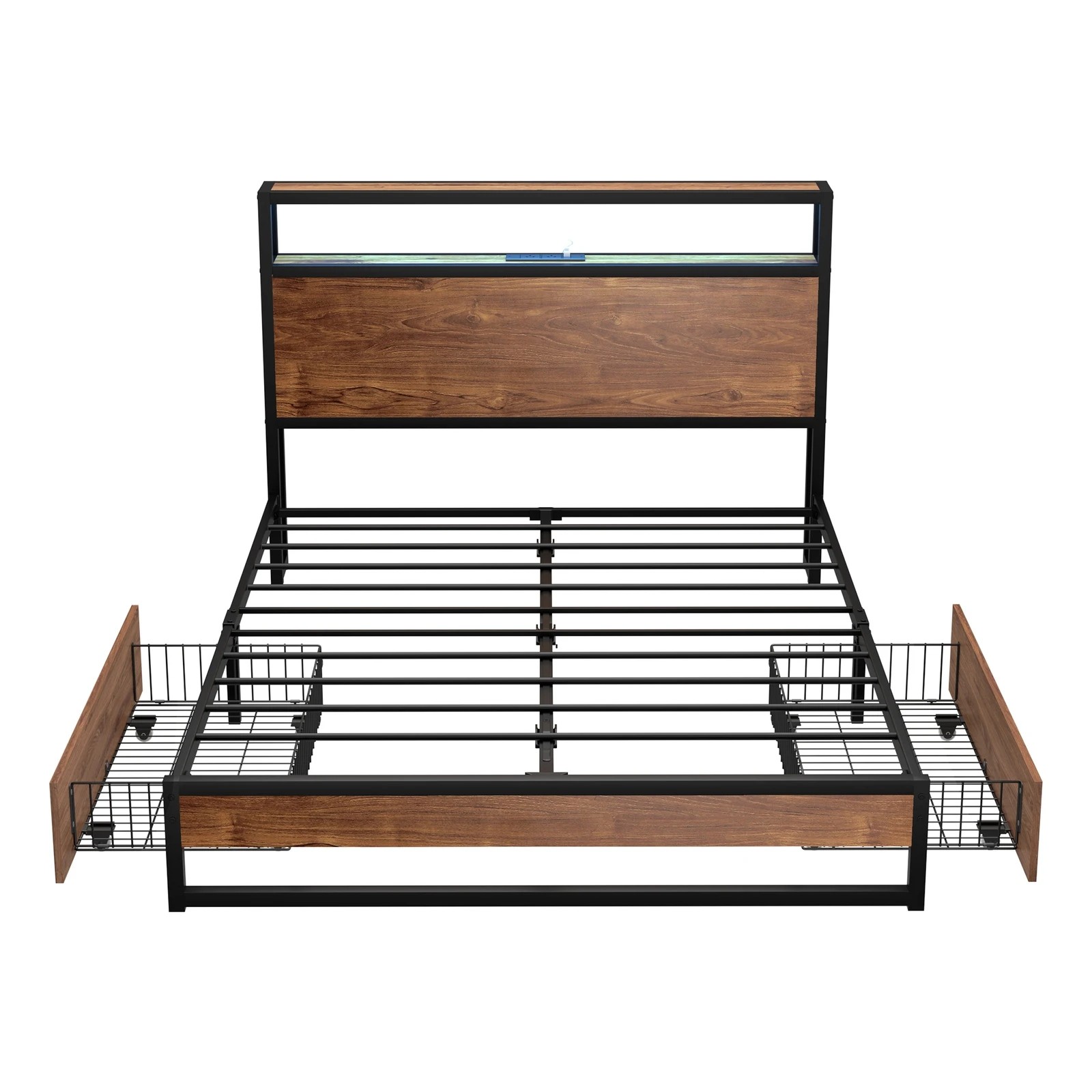 5 Oikiture Metal Bed Frame Double Size With Led Headboard Storage Drawers Usb
 - Black, 5 of 5