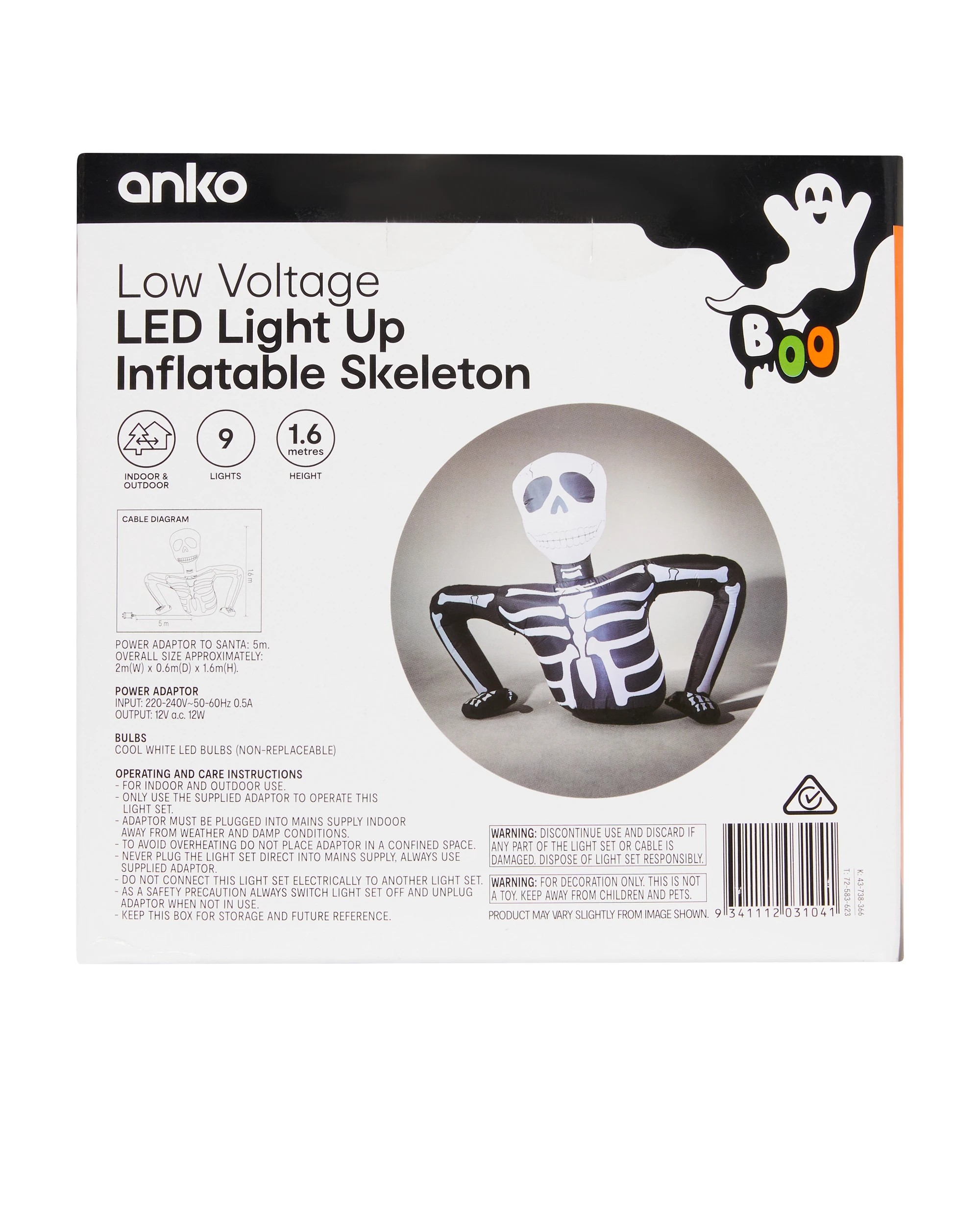 10 Low Voltage LED Light Up Inflatable Skeleton, 10 of 10