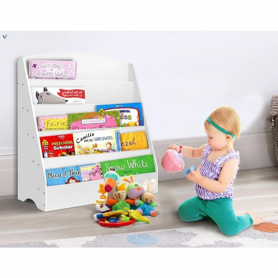 6 Keezi 5 Tiers Kids Bookshelf Magazine Shelf Organiser Bookcase Display Rack Toy Storage Reading Nook Playroom - White, 6 of 8