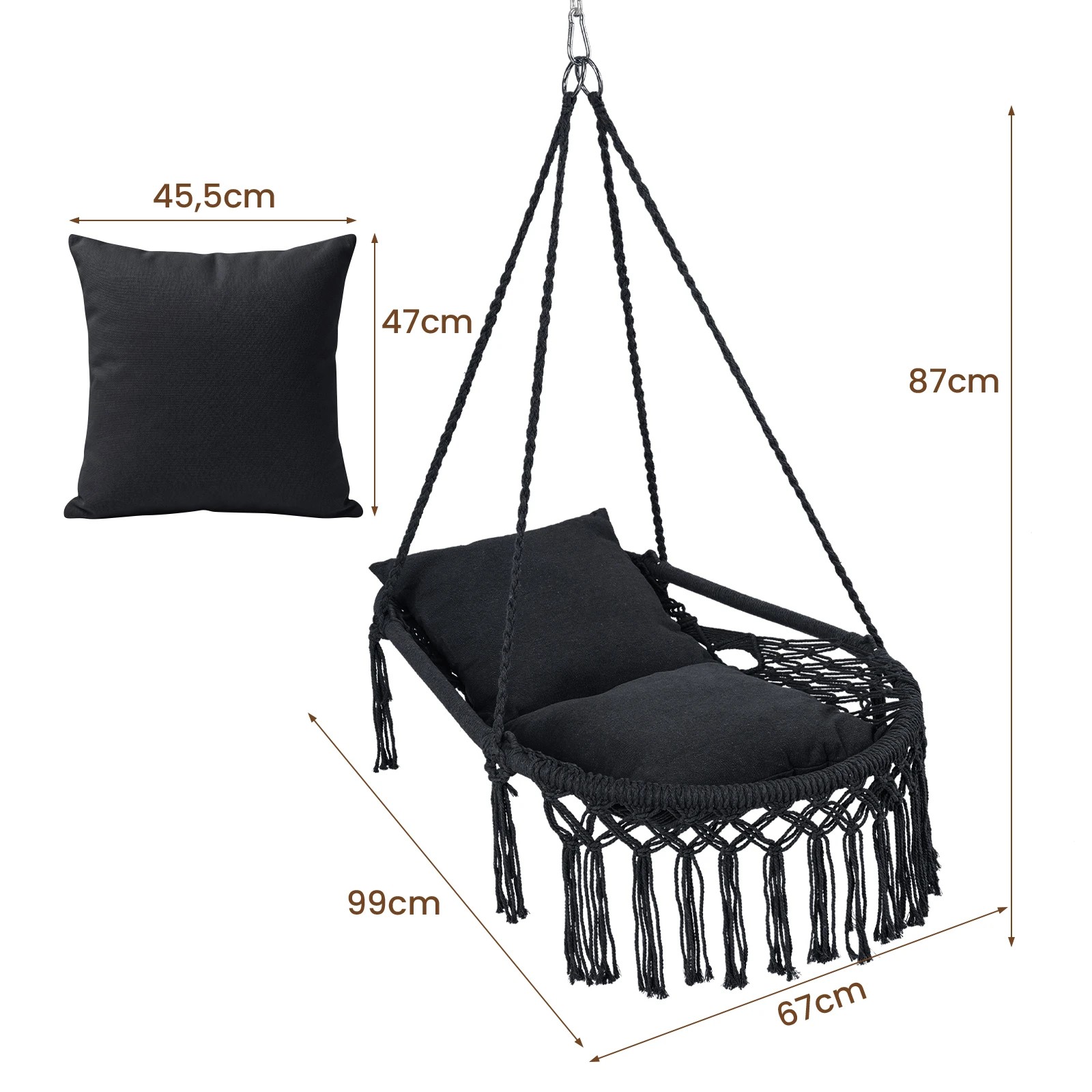 2 Costway Macrame Swing Chair Boho Rope Hanging Hammock Chair - Black, 2 of 4