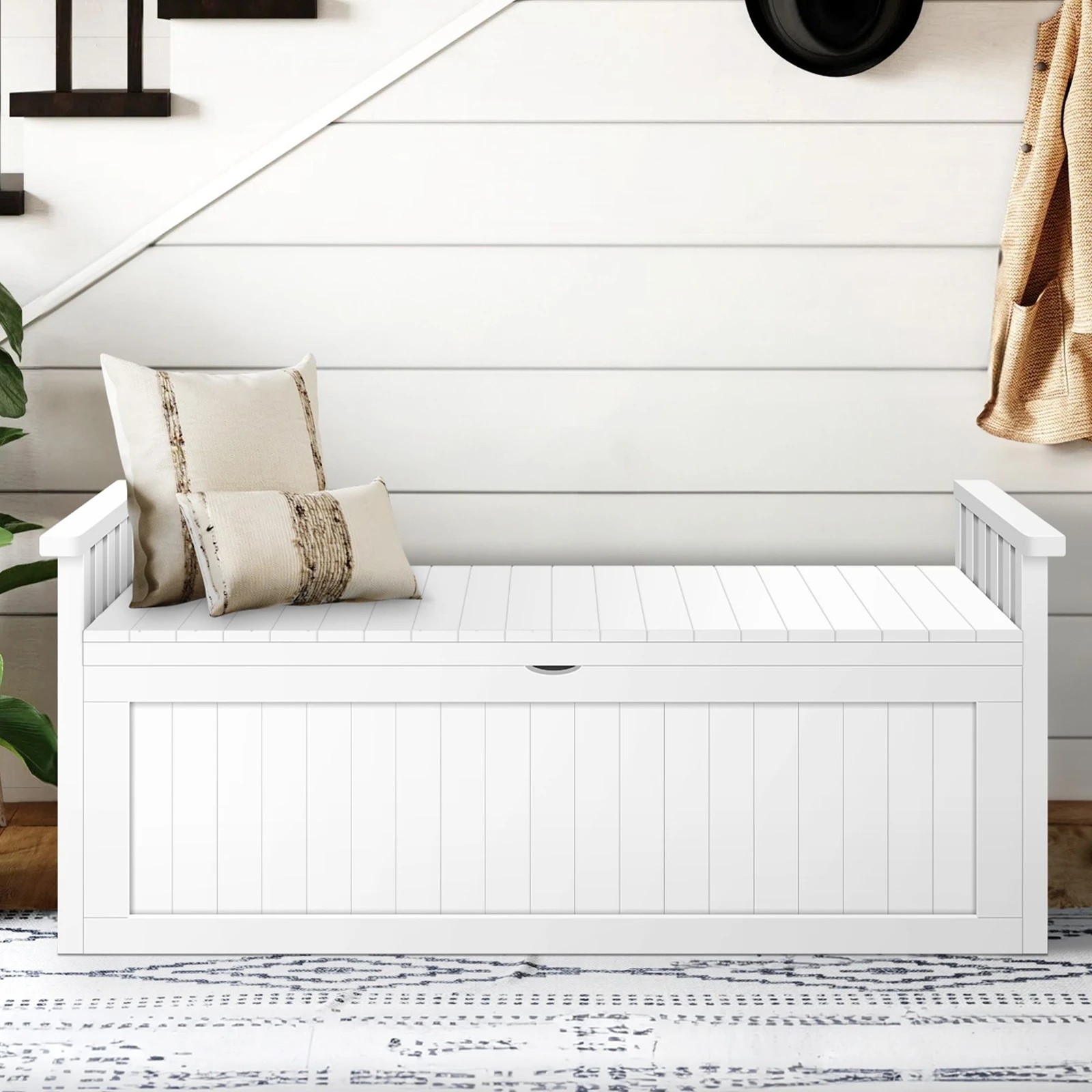 7 Alfordson Outdoor Storage Box Wooden Garden Bench Chest Tool Sheds XL - White, 7 of 9