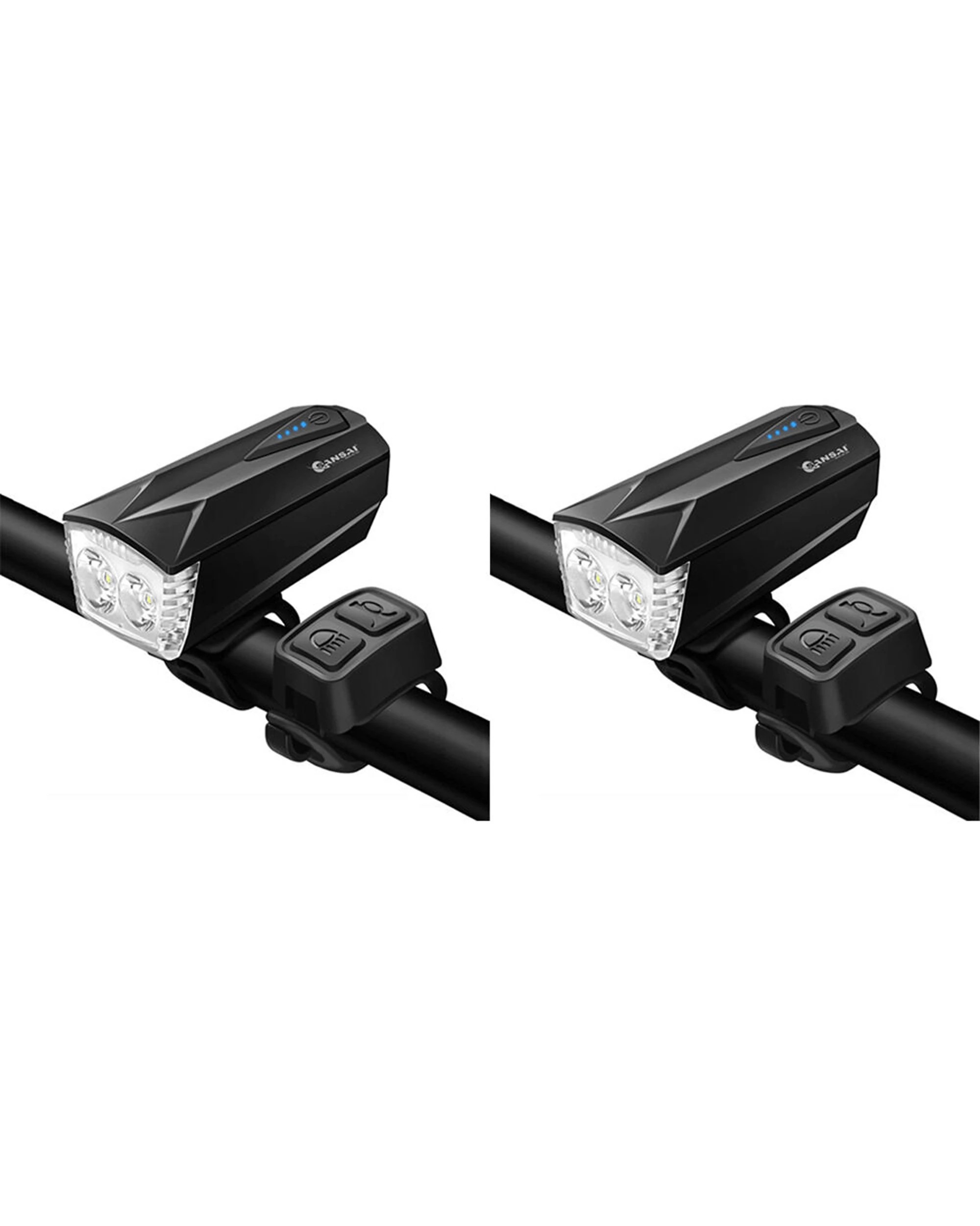 1 2PK Sansai Rechargeable In Line Control Bicycle 5W LED Headlight with Horn - Black, 1 of 7